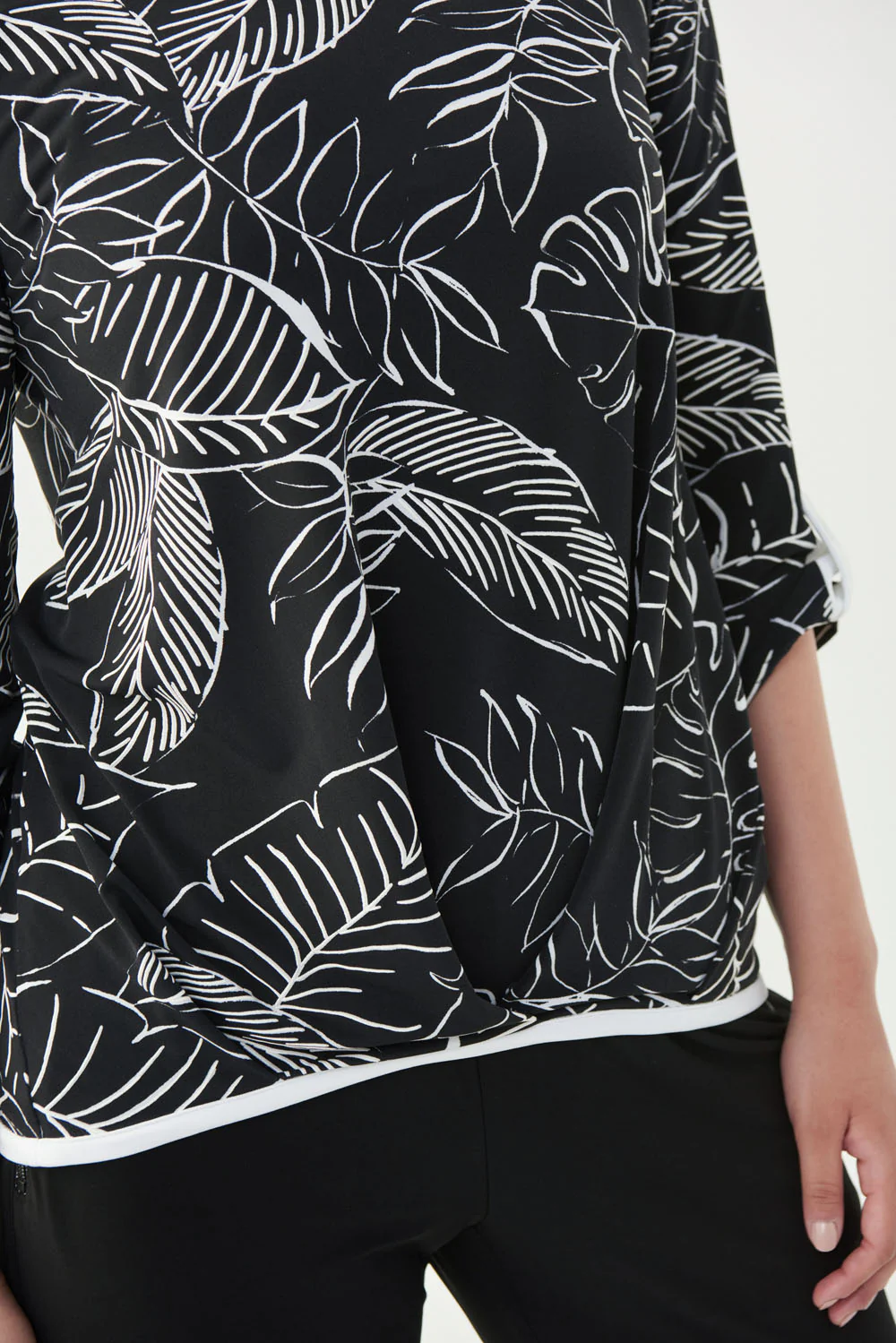Joseph Ribkoff Black/Vanilla Palm Boat Neck Top Style 221034 - Image 3