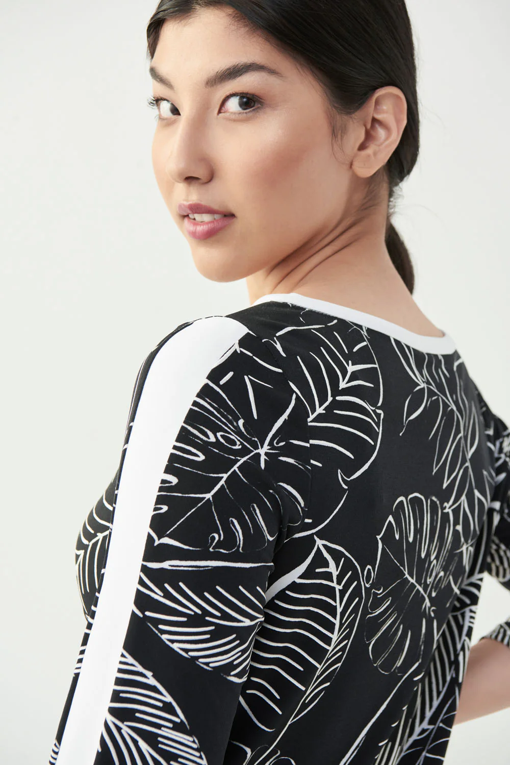 Joseph Ribkoff Black/Vanilla Palm Boat Neck Top Style 221034 - Image 4