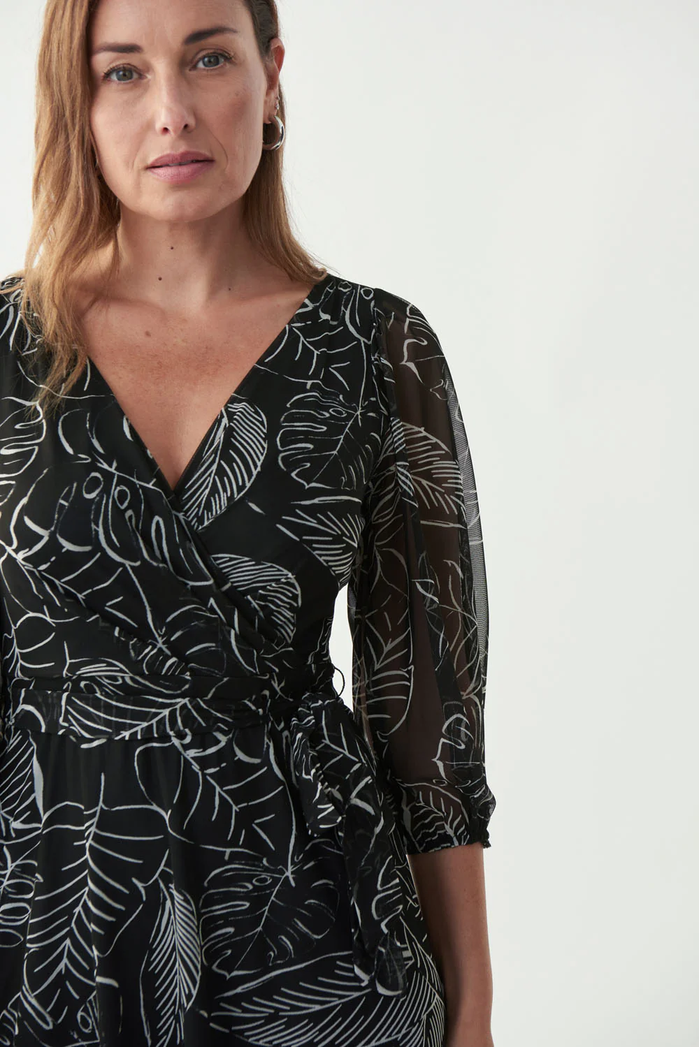Joseph Ribkoff Black/Vanilla Palm Print Dress Style 221182 - Image 3
