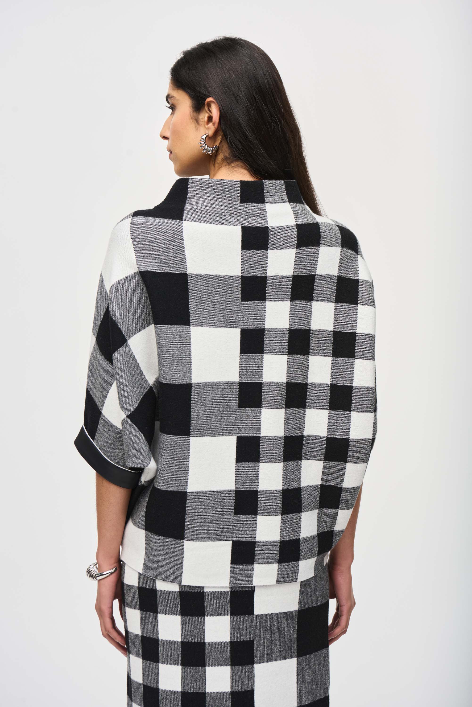 Joseph Ribkoff Black/Vanilla Plaid Jacquard Knit Sweater Style 243946 - Image 6