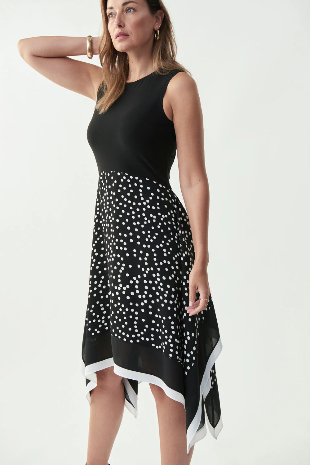 Joseph Ribkoff Black/Vanilla Polka Dot A-line Dress Style 221360 - Image 2