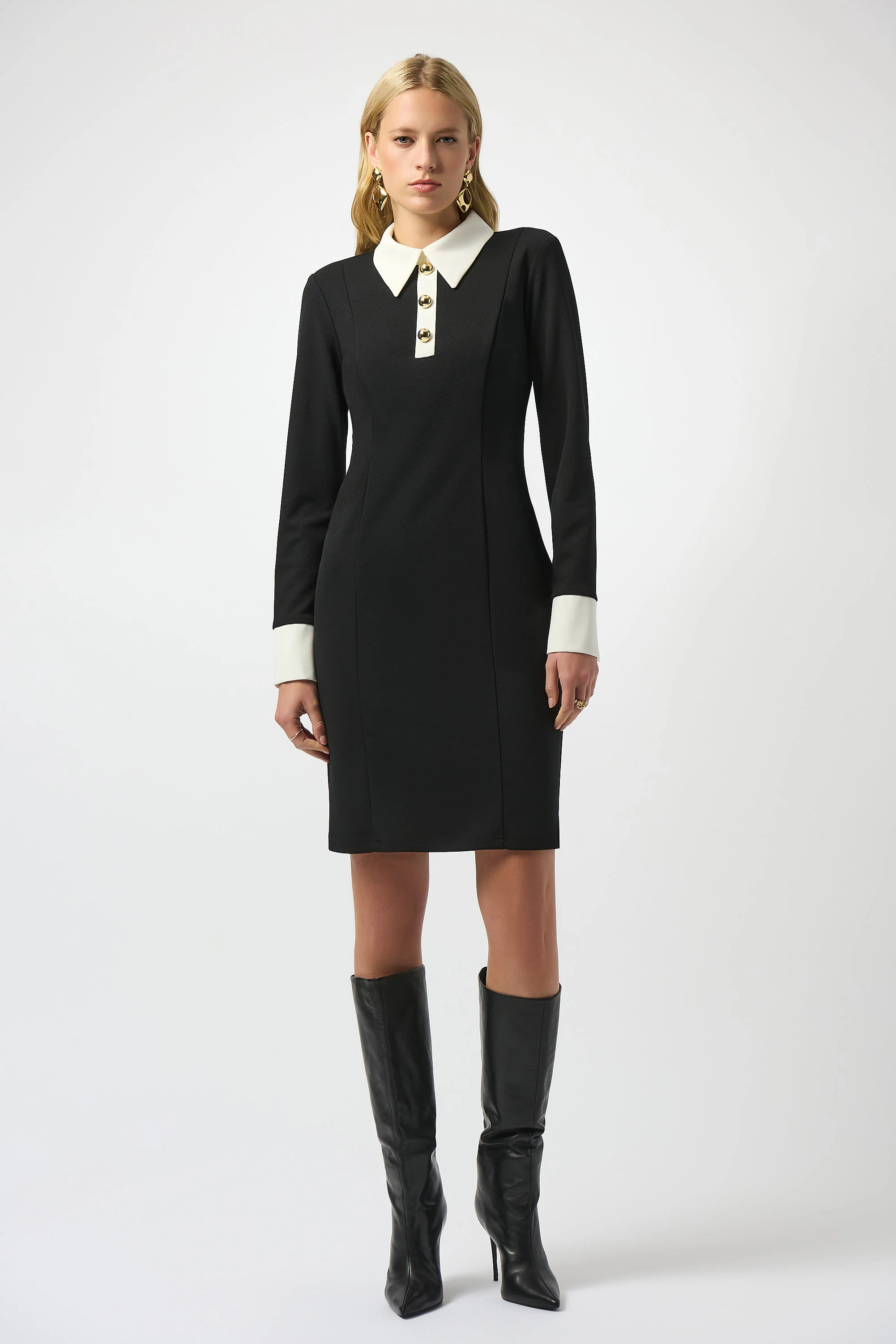 Joseph Ribkoff Black/Vanilla Colour-Block Shift Dress Style 253180