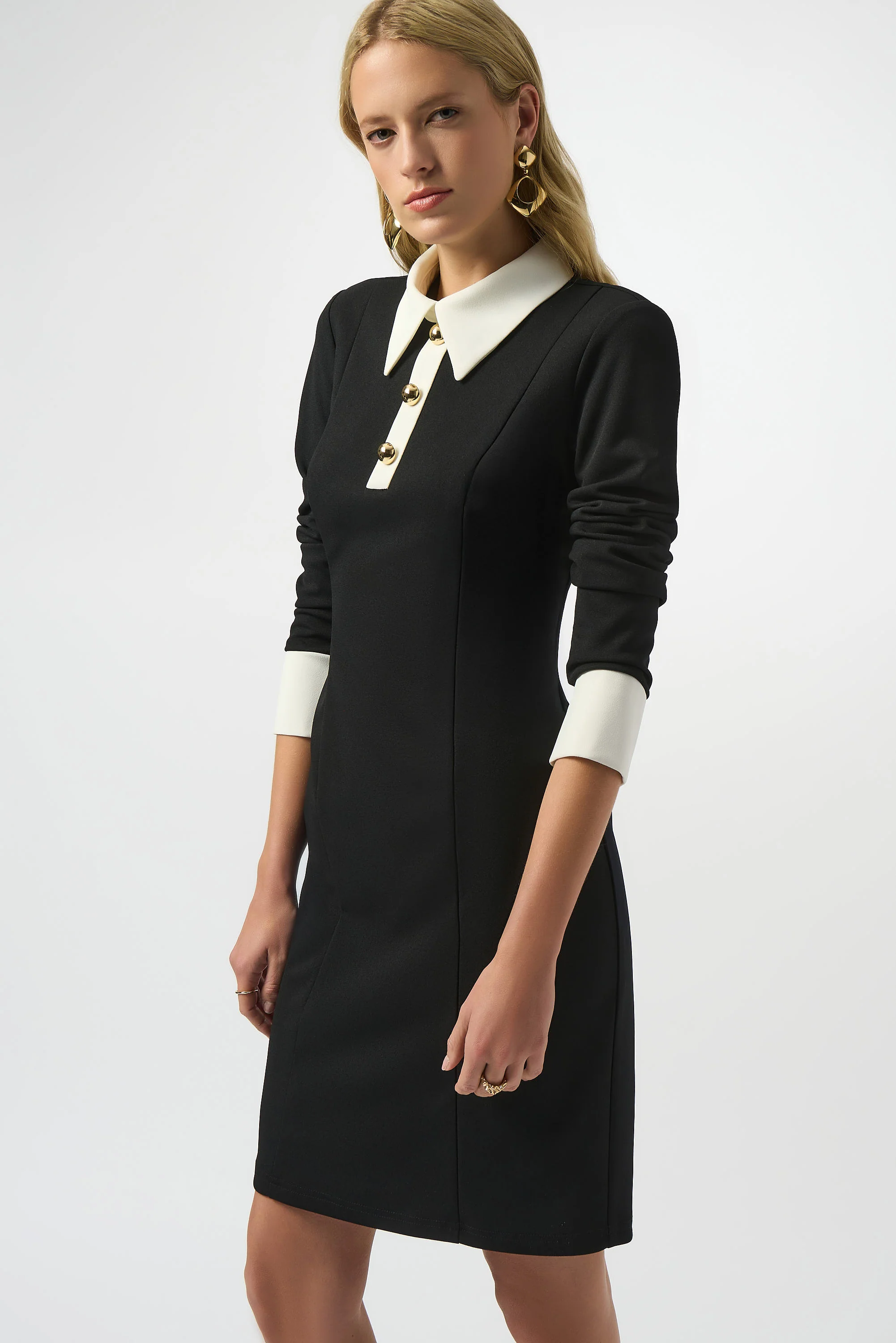 Joseph Ribkoff Black/Vanilla Colour-Block Shift Dress Style 253180 - Image 2