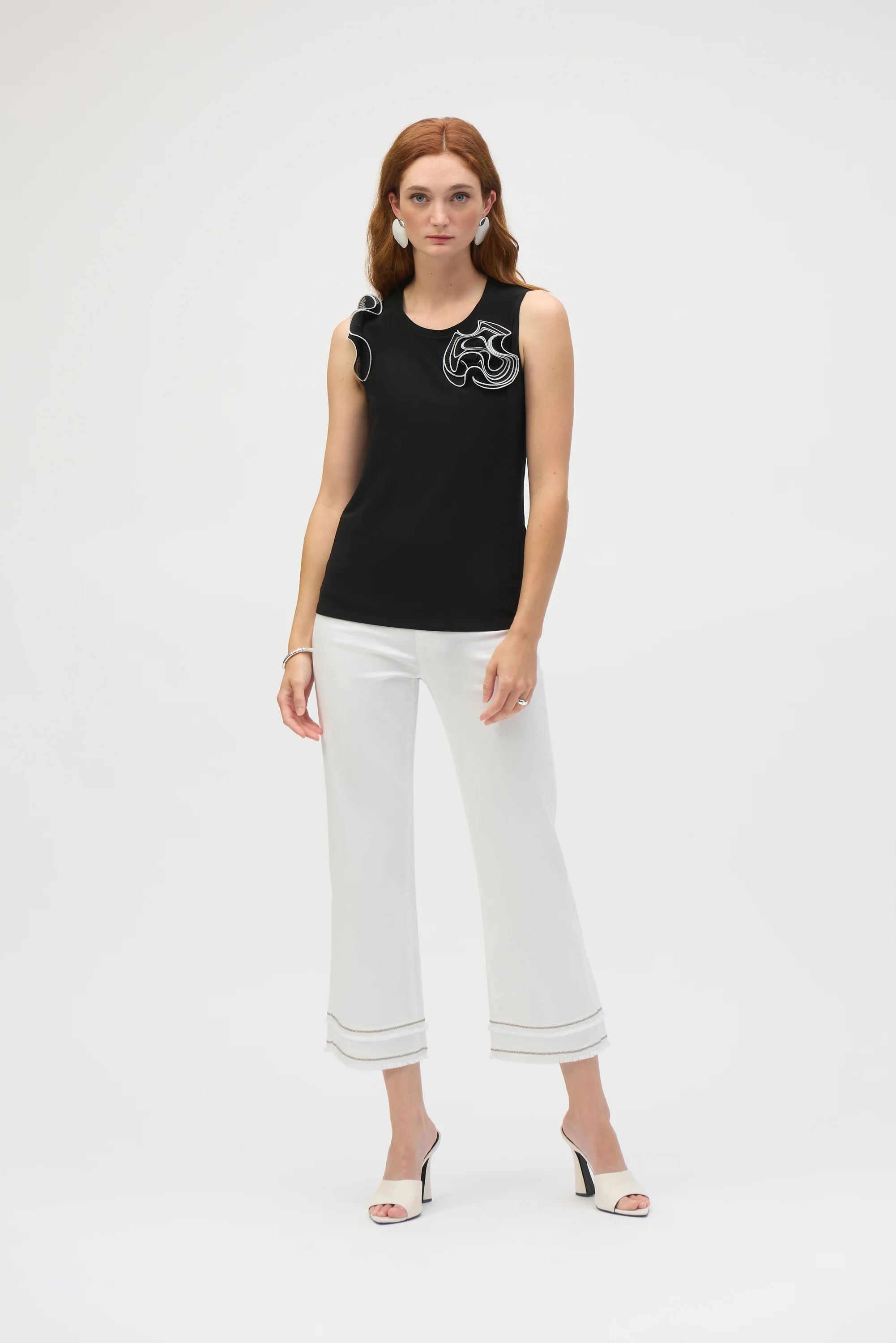Joseph Ribkoff Black/Vanilla Silky Knit and Chiffon Fitted Top Style 252075 - Image 2