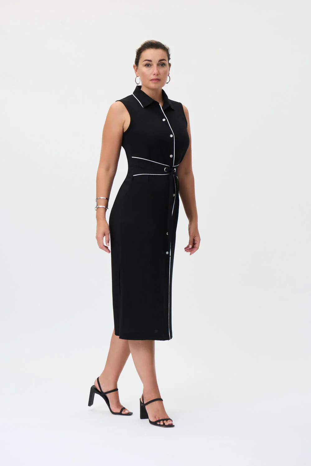 Joseph Ribkoff Black/Vanilla Sleeveless Belted Shirt Dress Style 232239 - Image 3