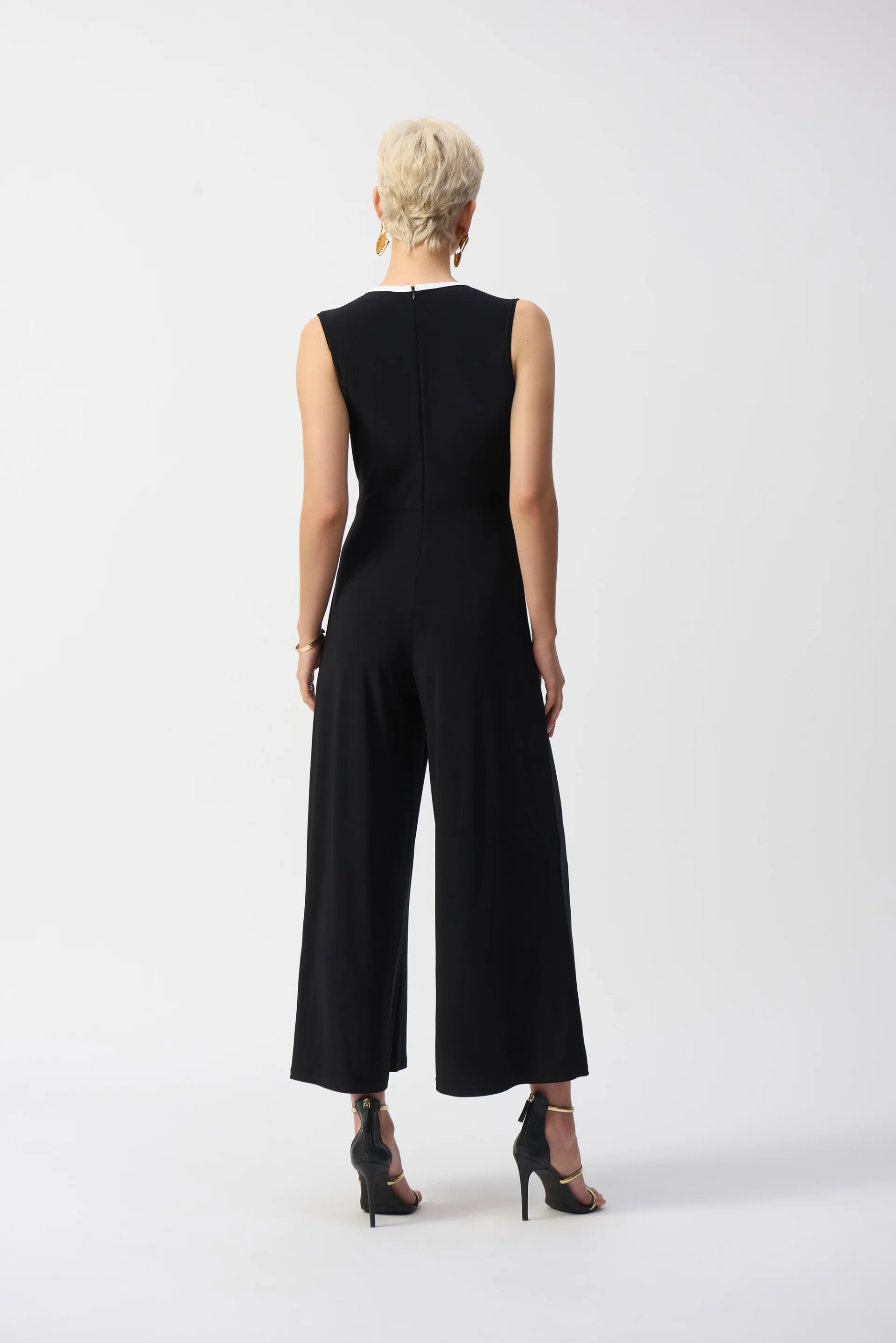 Joseph Ribkoff Black/Vanilla Sleeveless Culotte Jumpsuit Style 251048 - Image 4