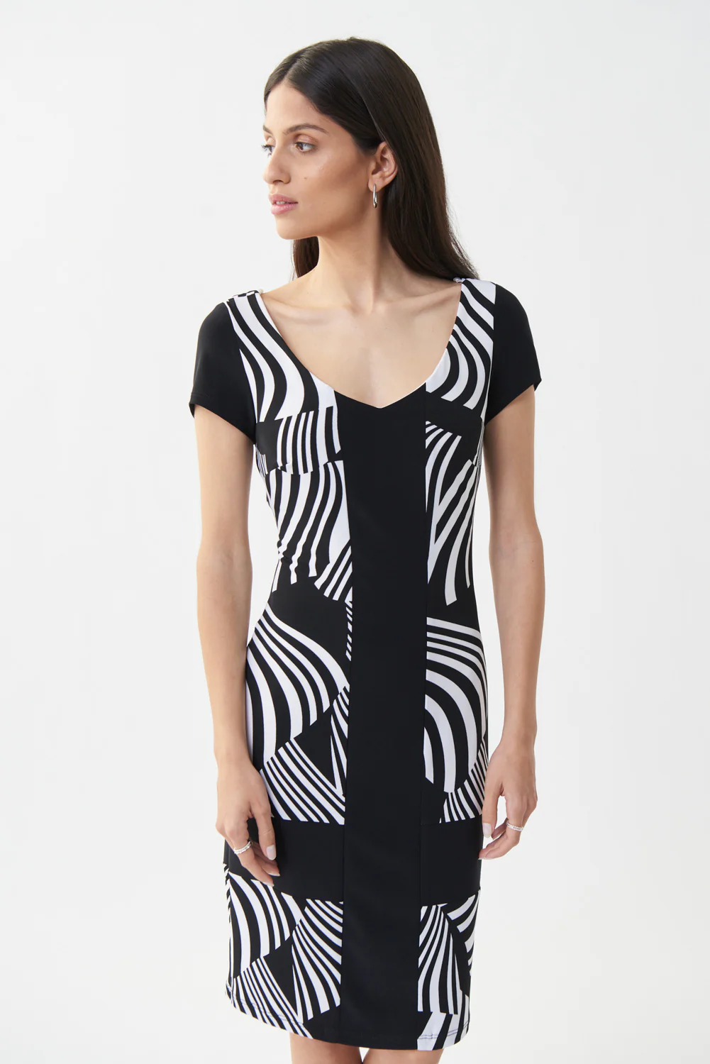 Joseph Ribkoff Black/Vanilla Stripped Dress Style 222056 - Image 2