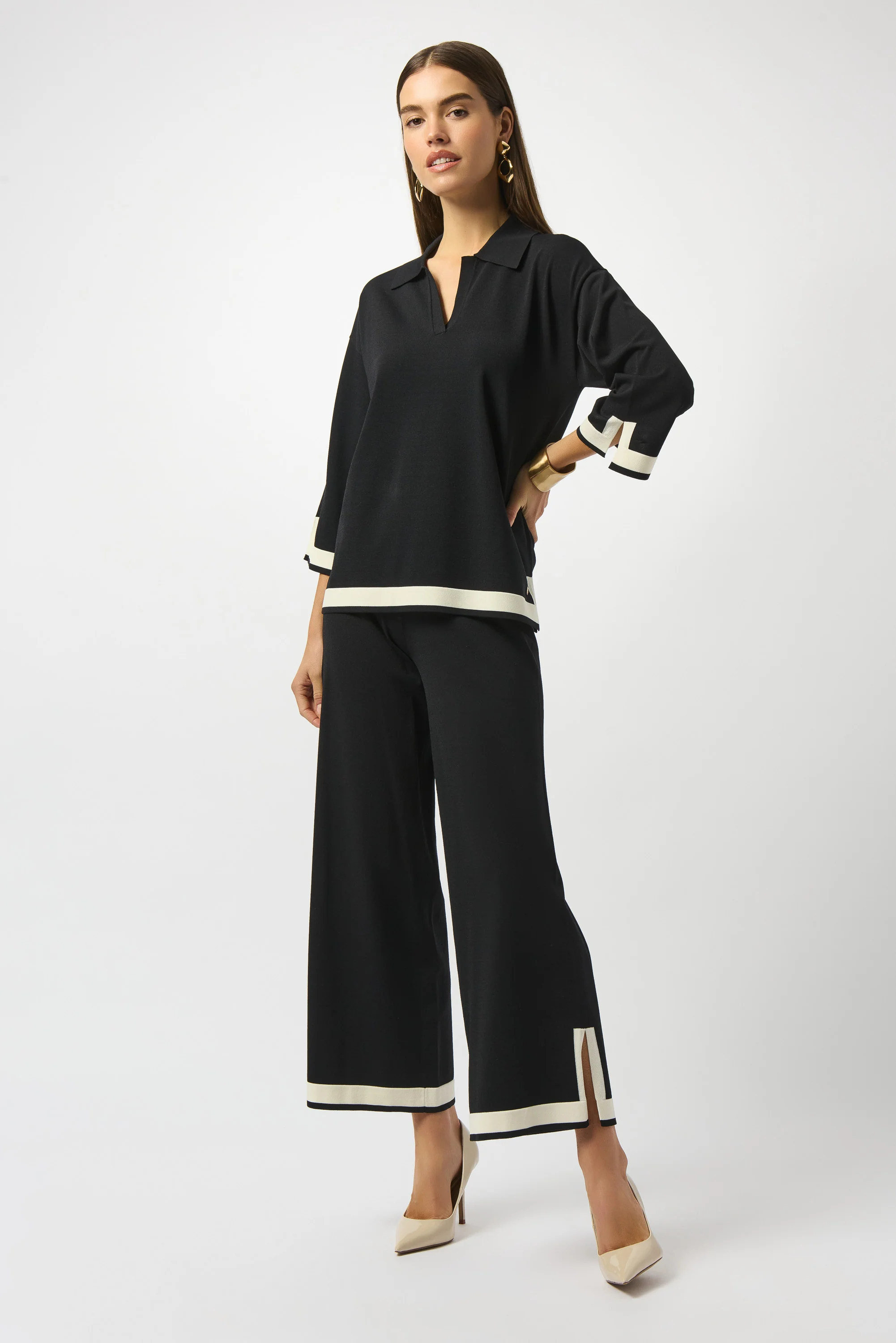 Joseph Ribkoff Black/Vanilla Sweater Knit Colour Block Top Style 253909 - Image 10
