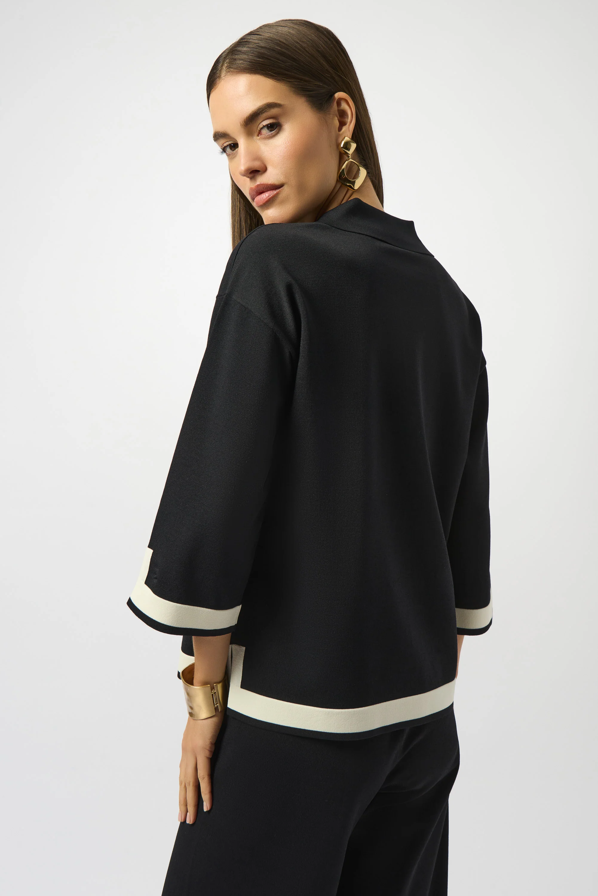 Joseph Ribkoff Black/Vanilla Sweater Knit Colour Block Top Style 253909 - Image 12