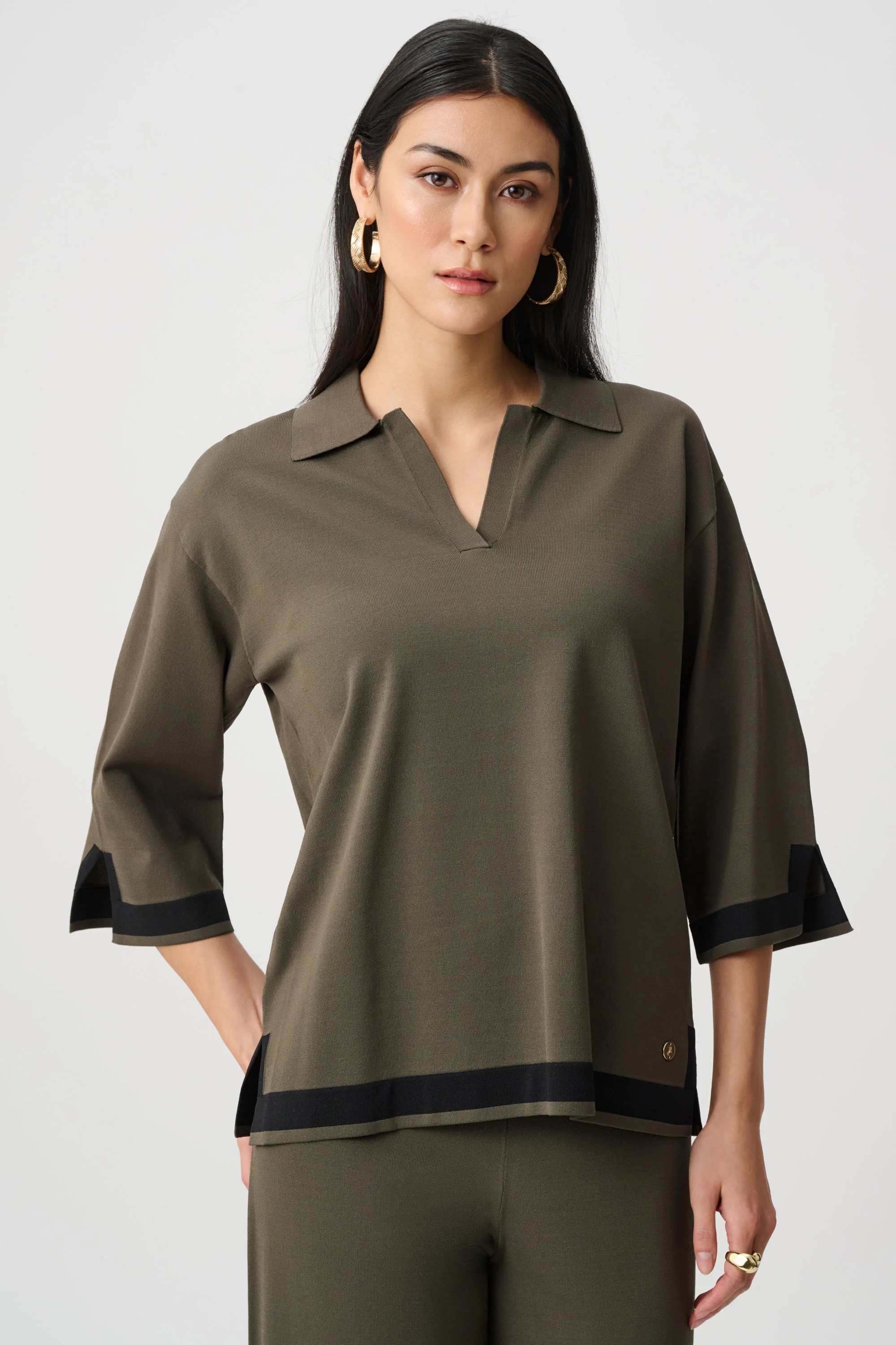 Joseph Ribkoff Black/Vanilla Sweater Knit Colour Block Top Style 253909 - Image 4