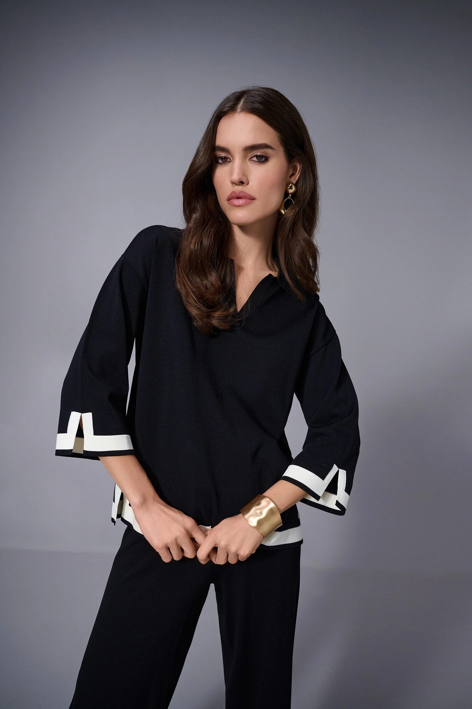Joseph Ribkoff Black/Vanilla Sweater Knit Colour Block Top Style 253909 - Image 9