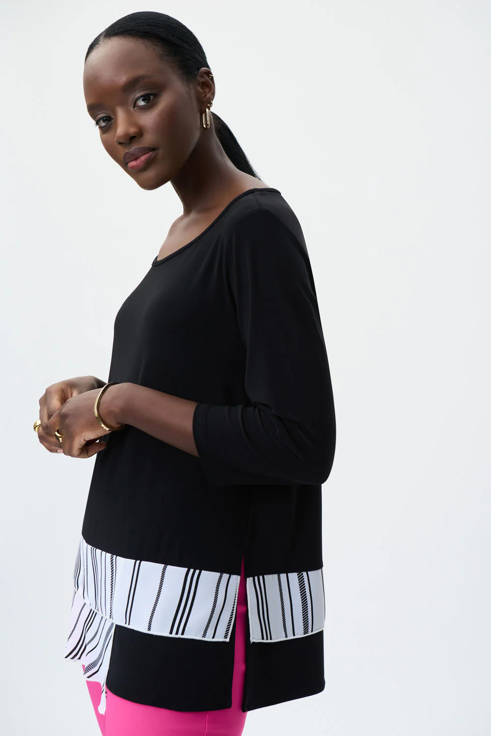 Joseph Ribkoff Black/Vanilla Top Style 231076 - Image 2