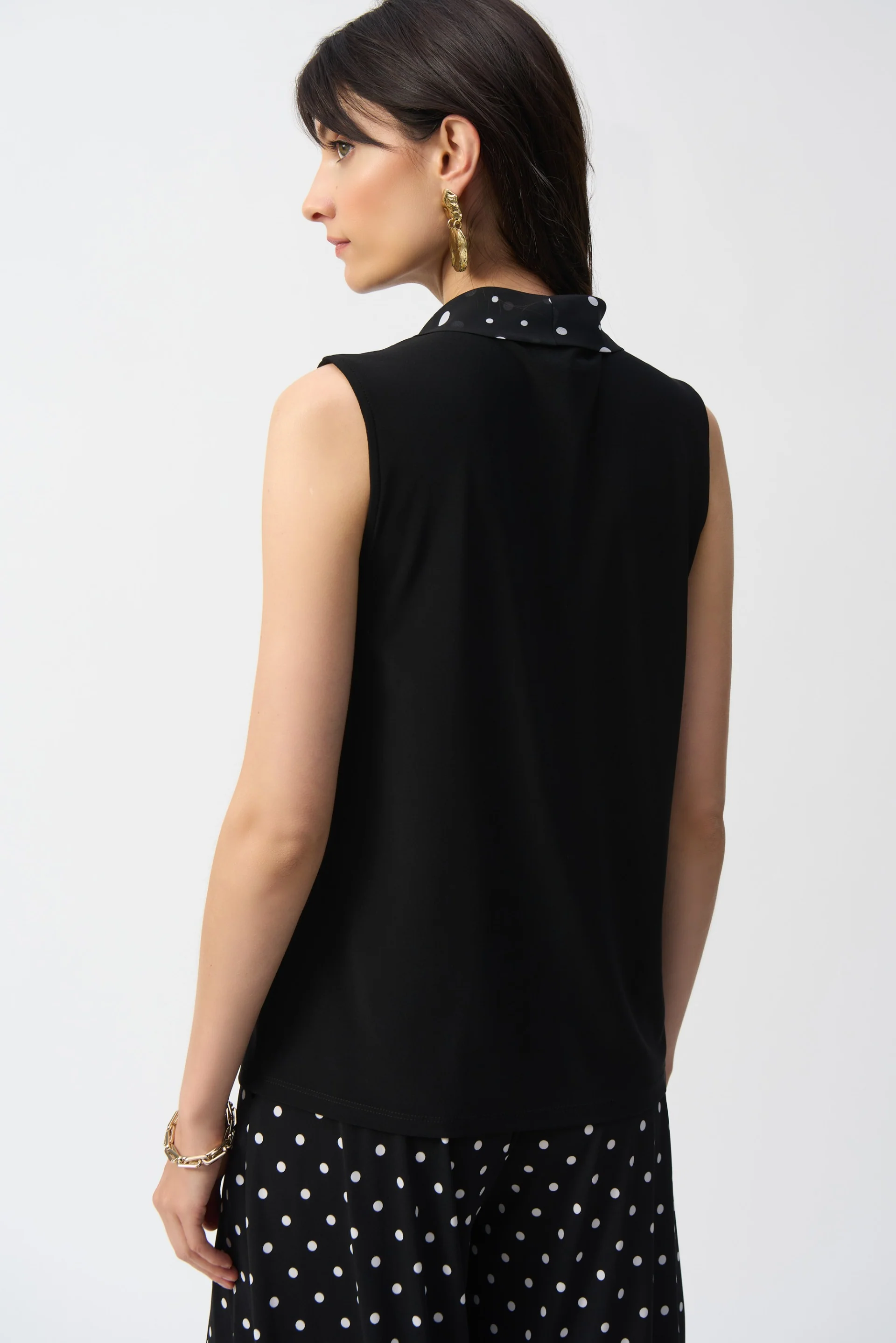 Joseph Ribkoff Black/Vanilla Top With Dot Tie Style 251078 - Image 2