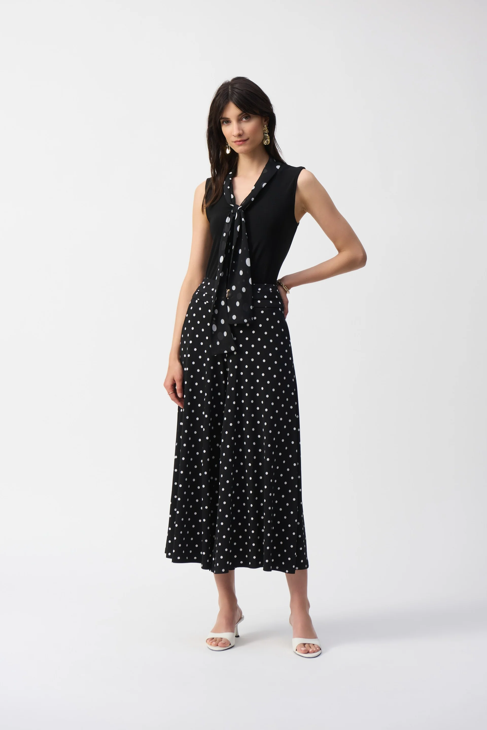 Joseph Ribkoff Black/Vanilla Top With Dot Tie Style 251078 - Image 3
