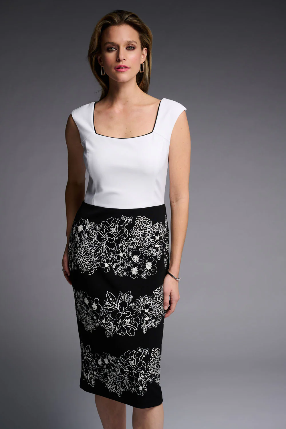 Joseph Ribkoff Black/Vanilla Two-Tone Dress Style 223724 - Image 2
