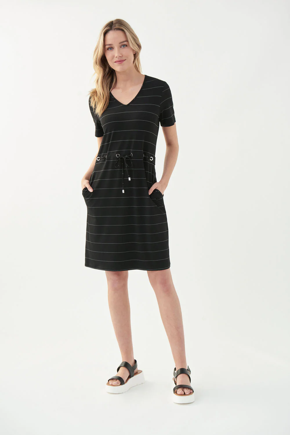 Joseph Ribkoff Black/Vanilla V-Neck Dress Style 221272