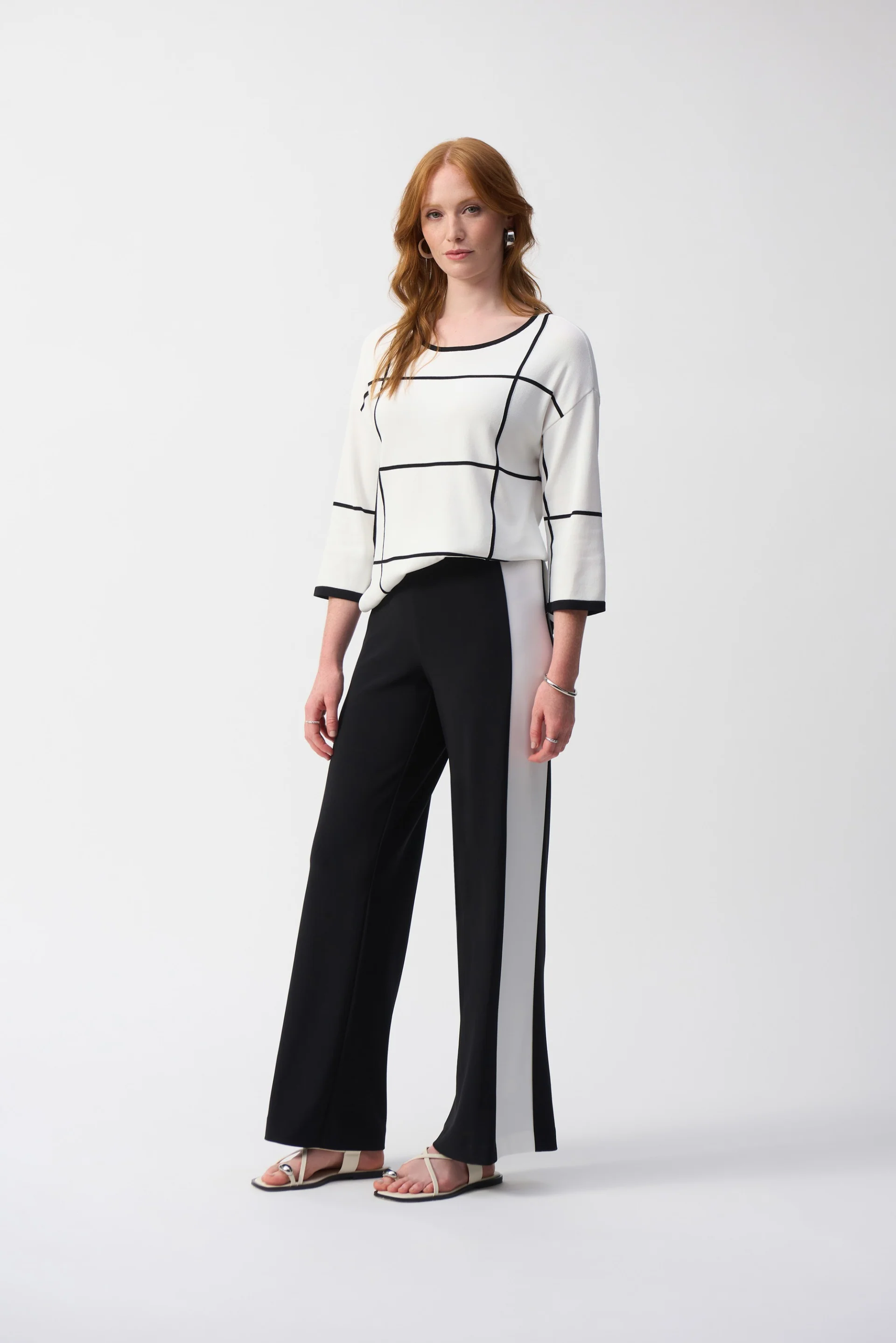 Joseph Ribkoff Black/Vanilla Wide-Leg Pull-On Pants Style 251059 - Image 4