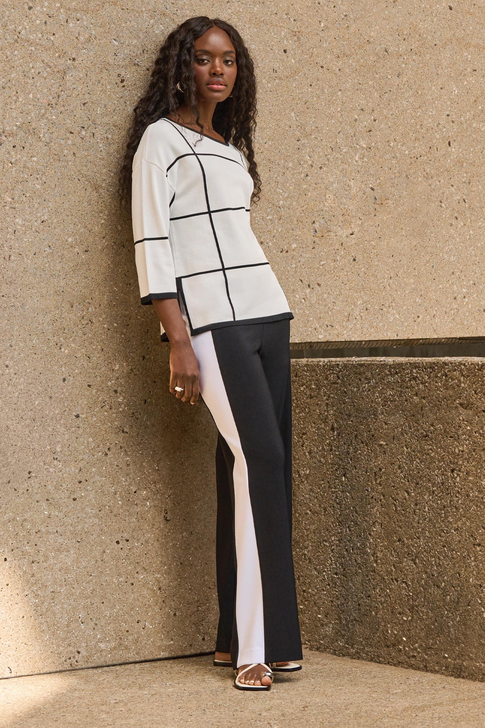 Joseph Ribkoff Black/Vanilla Wide-Leg Pull-On Pants Style 251059 - Image 5
