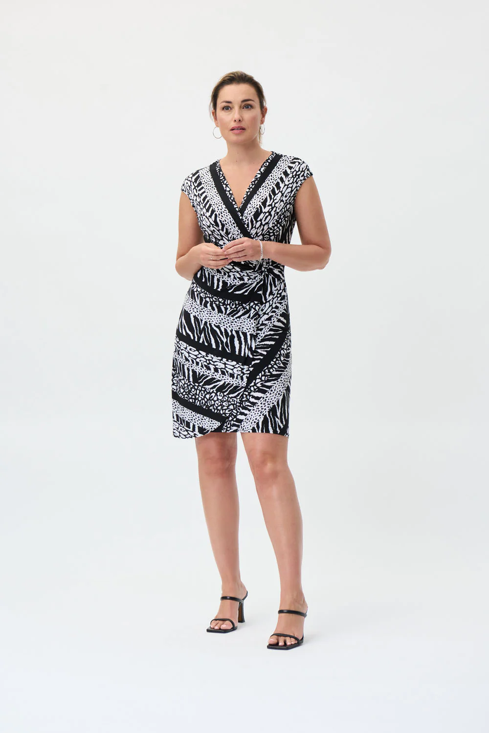 Joseph Ribkoff Black/Vanilla Wrap Dress Style 231159 - Image 3