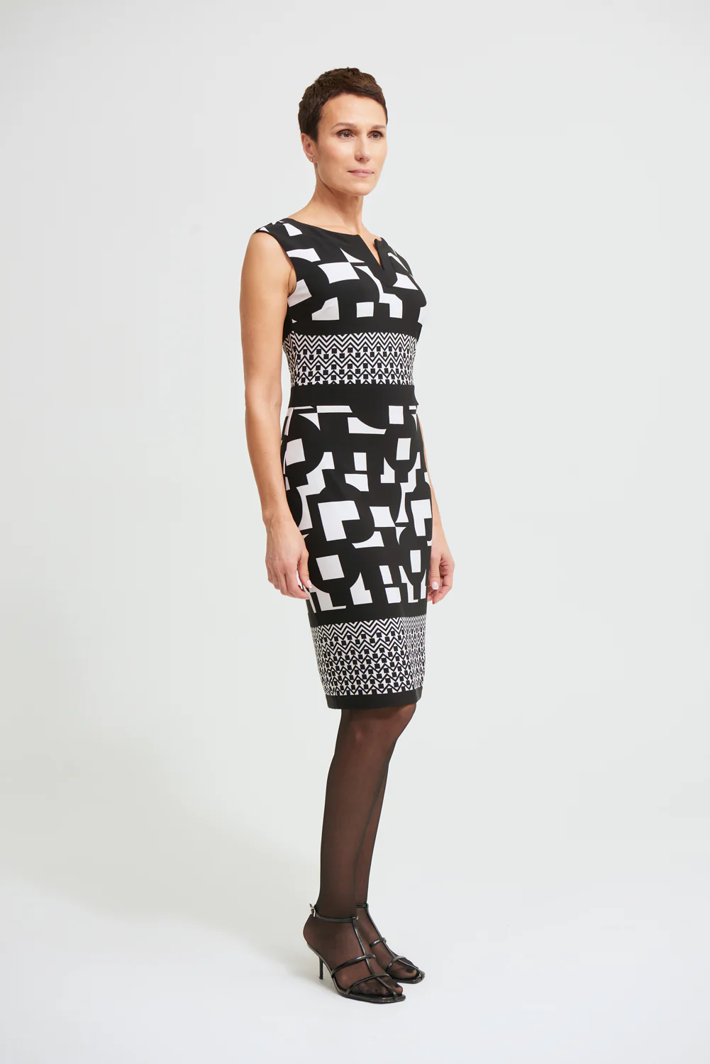 Joseph Ribkoff Black/Vanilla Geo Sheath Dress Style 213423 - Image 2