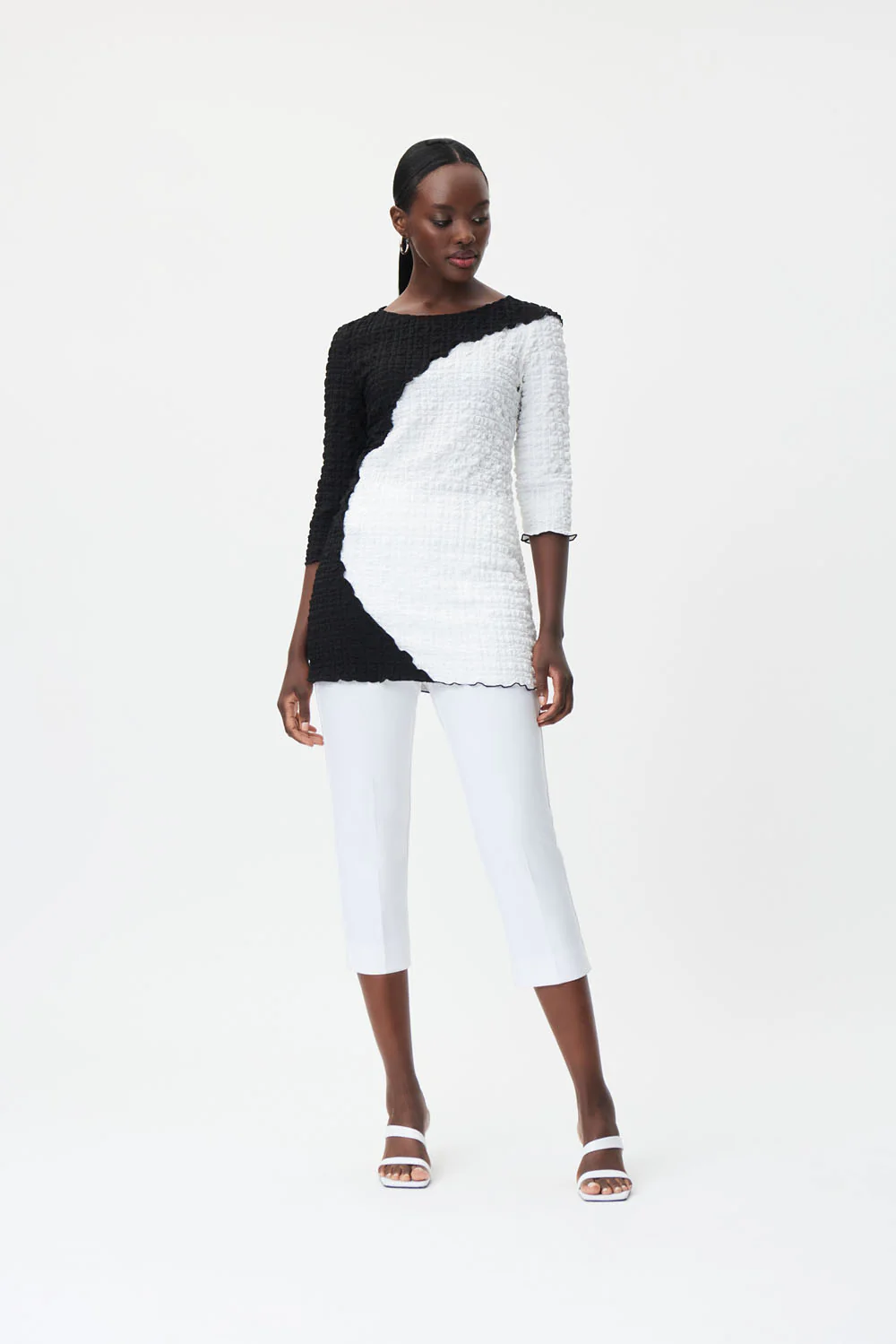 Joseph Ribkoff Black/White Boat Neckline Color-Block Tunic Style 232160 - Image 4