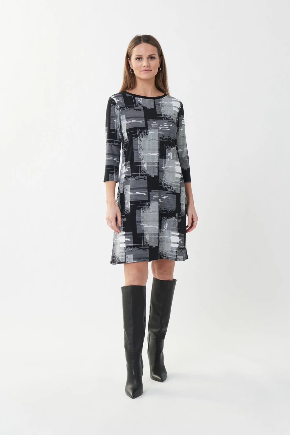 Joseph Ribkoff Black/White Checkered Print Dress Style 223259