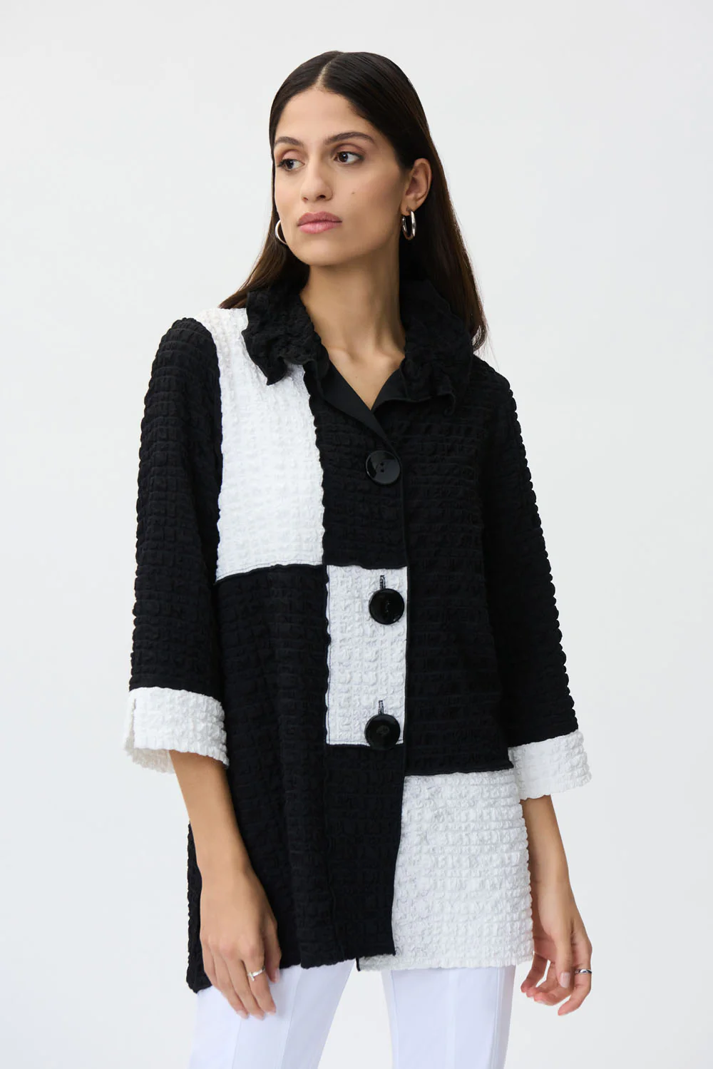 Joseph Ribkoff Black/White Color-Block Button-Down Jacket Style 232147