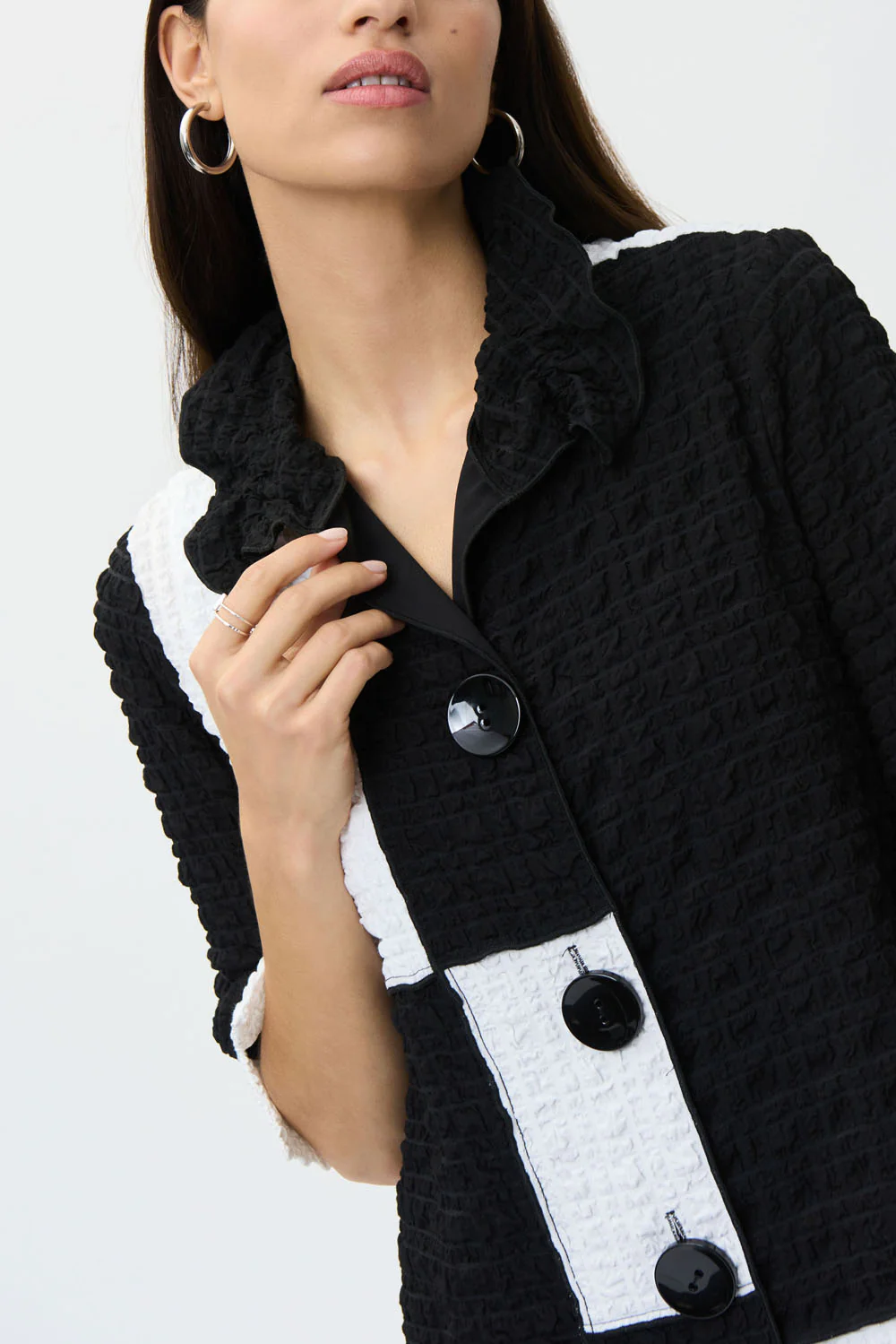 Joseph Ribkoff Black/White Color-Block Button-Down Jacket Style 232147 - Image 2
