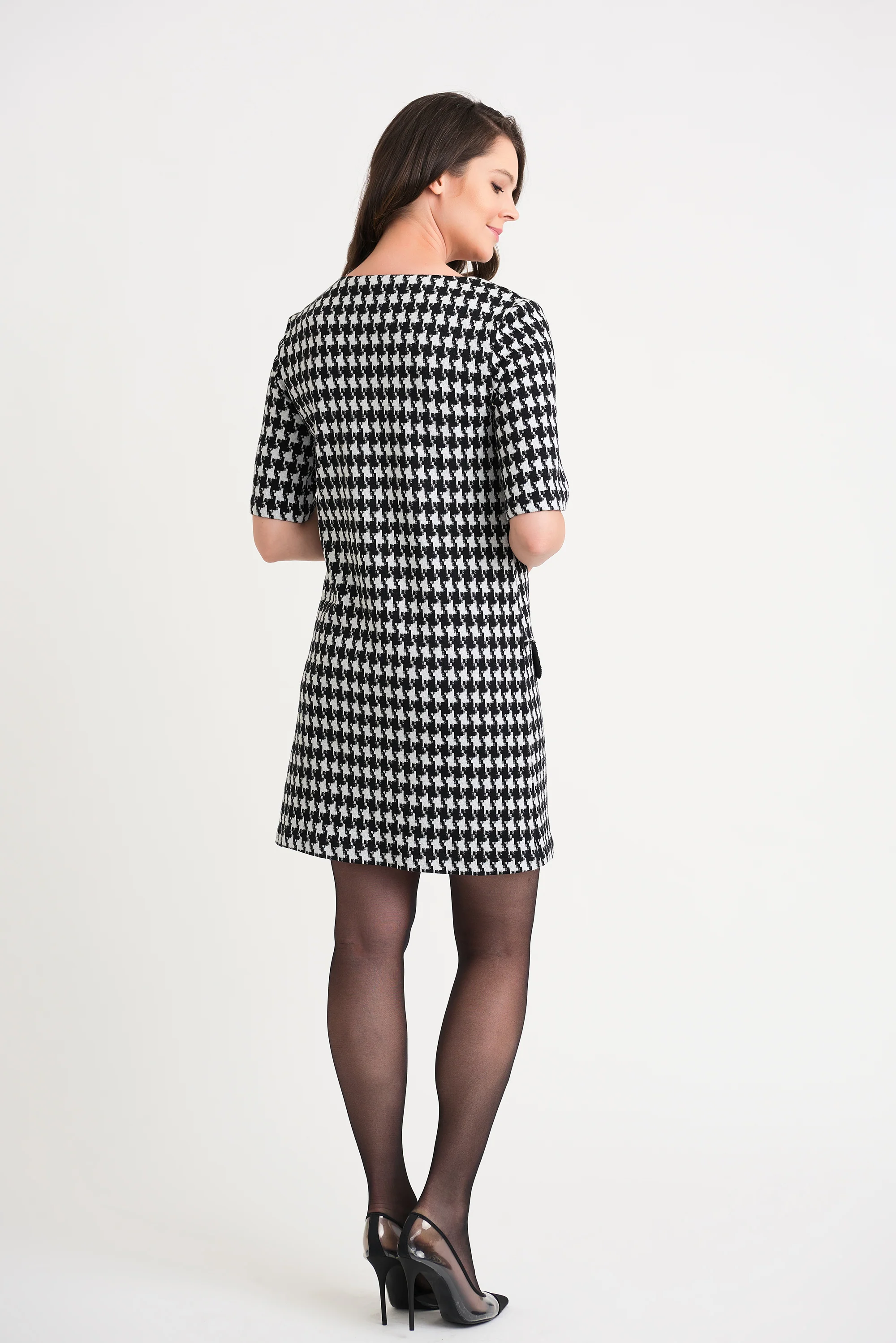 Joseph Ribkoff Black/White/Silver Dress Style 204400 - Image 2