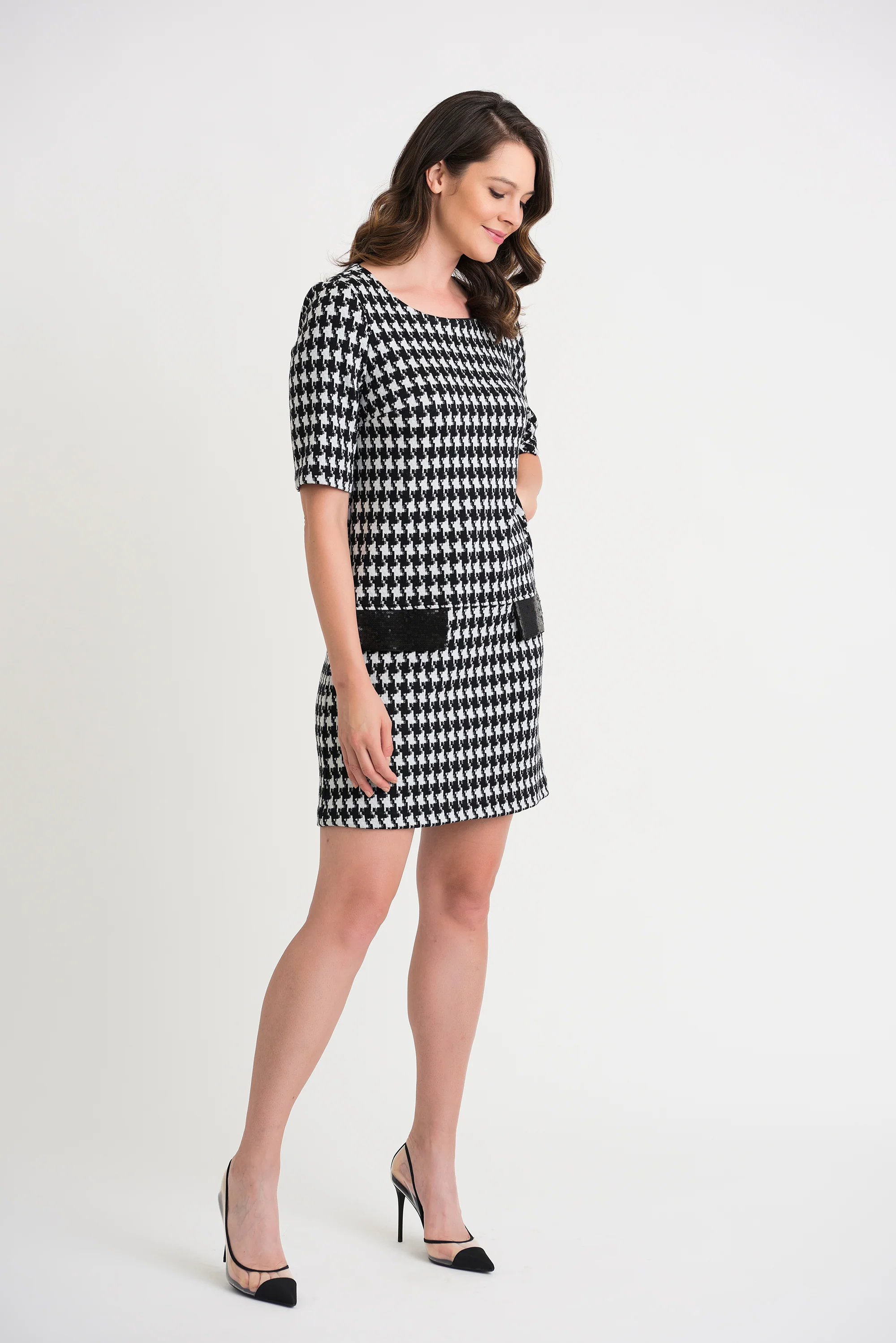 Joseph Ribkoff Black/White/Silver Dress Style 204400 - Image 4