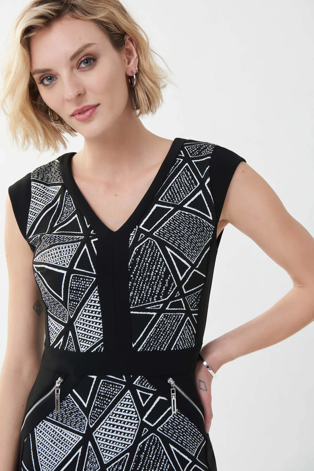 Joseph Ribkoff Black/White Jacquard Dress Style 223079 - Image 2