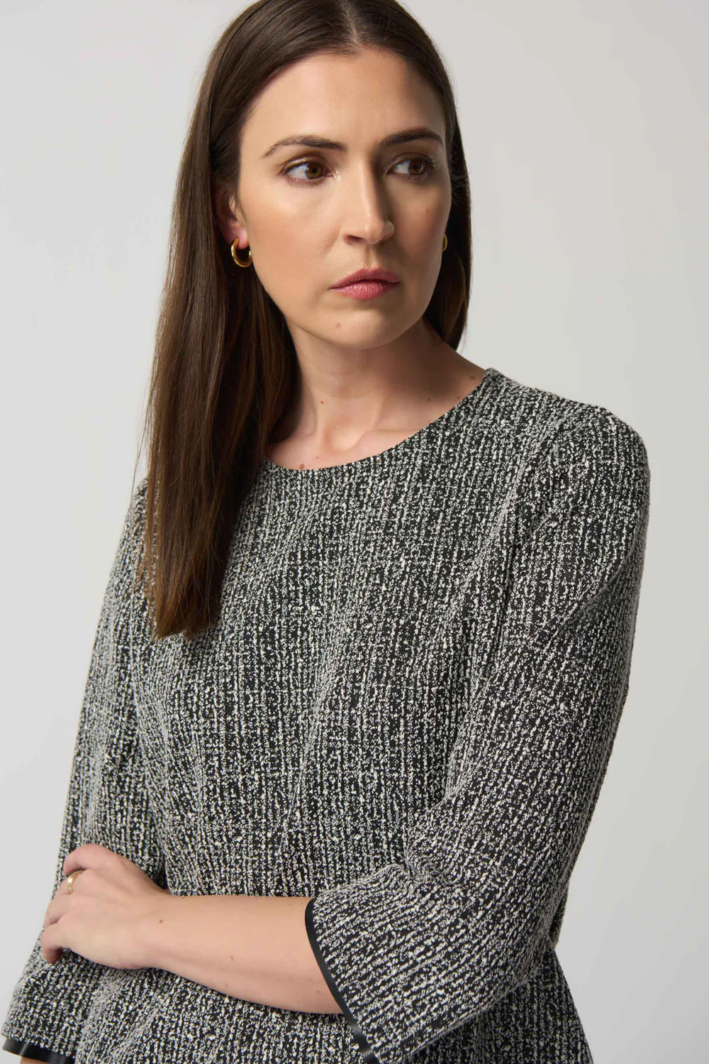 Joseph Ribkoff Black/White Mixed Media Sweater Style 233189 - Image 2