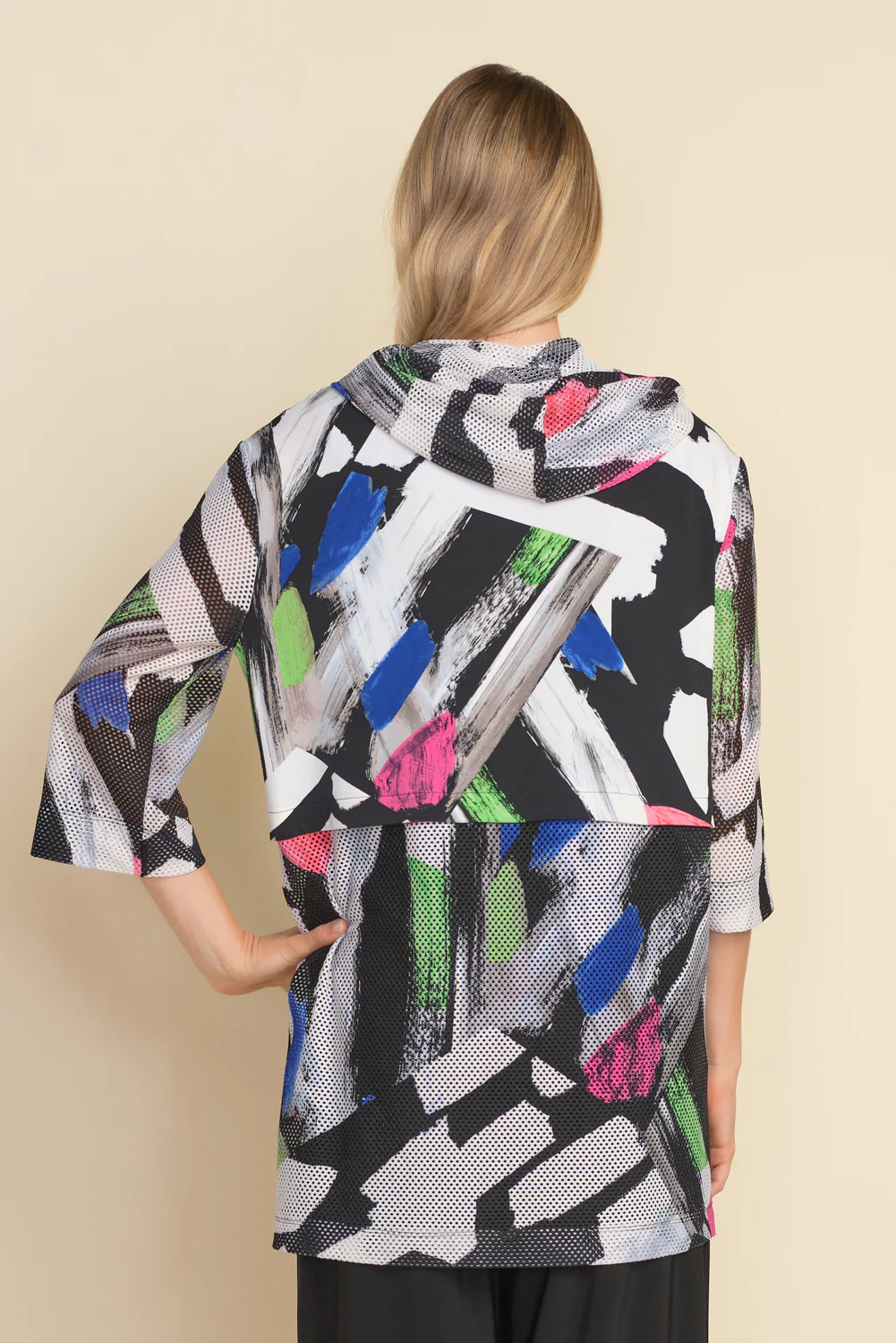 Joseph Ribkoff Black/White/Multi Abstract Print Twin Set Style 212108 - Image 2