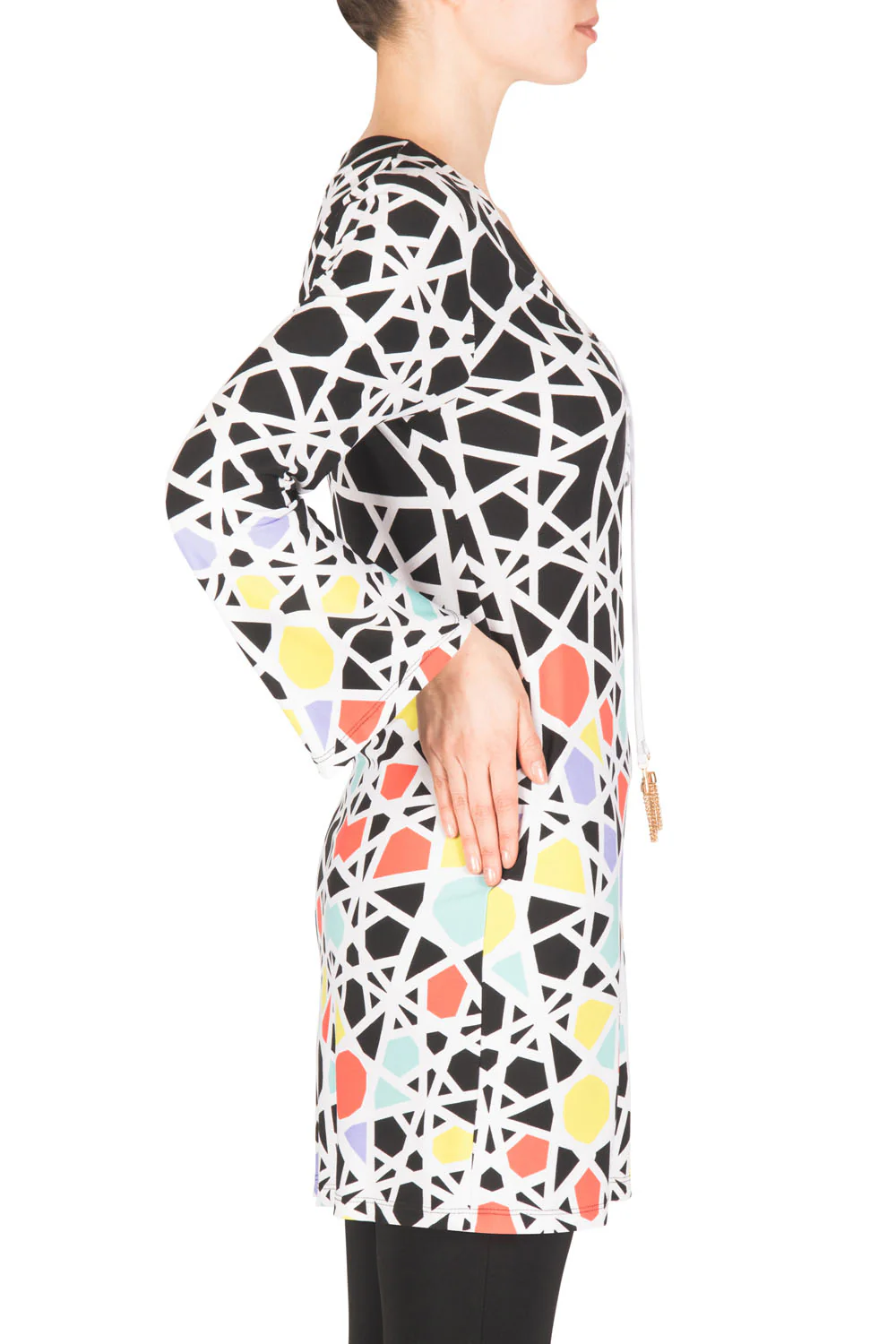 Joseph Ribkoff Black/White/Multi Tunic Style 183575 - Image 2