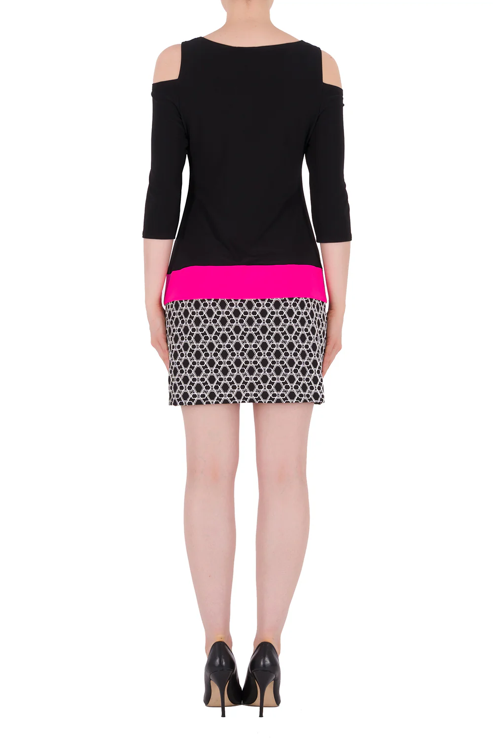 Joseph Ribkoff Black/White/Neon Pink Dress Style 191687 - Image 3