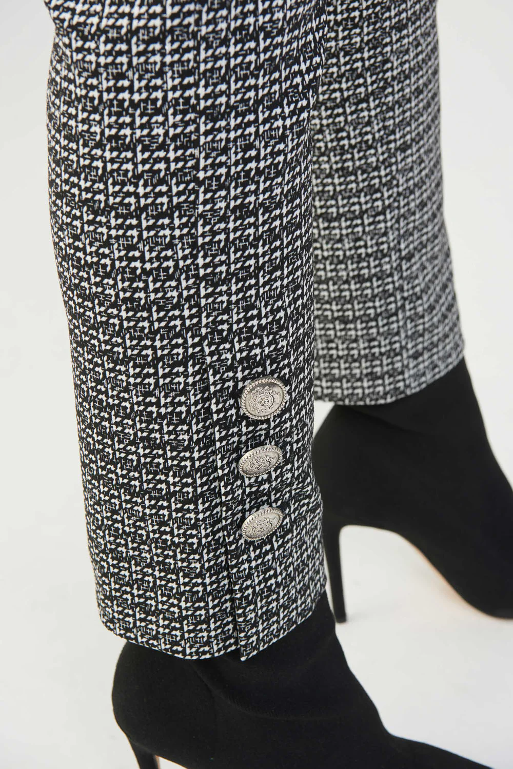 Joseph Ribkoff Black/White/Silver Checkered Pants Style 223219 - Image 2