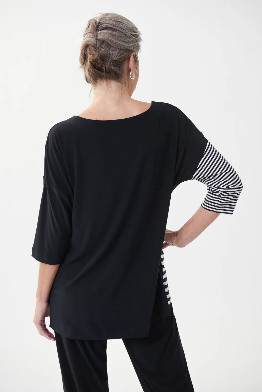 Joseph Ribkoff Black/White Striped Colour-Blocked Top Style 222159 - Image 4