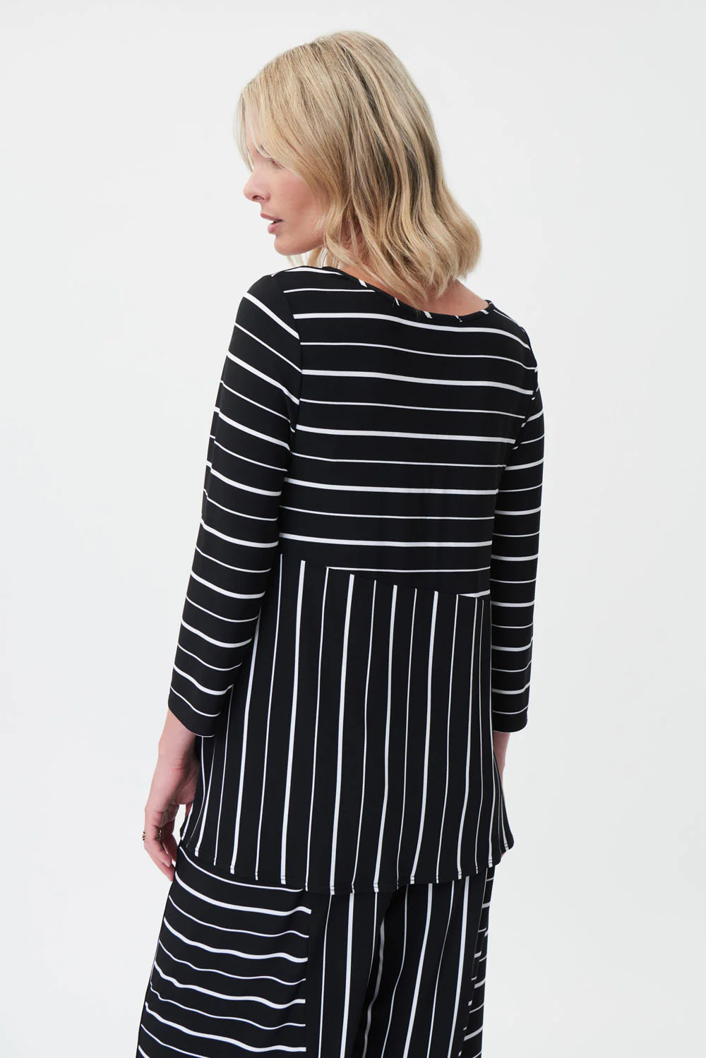 Joseph Ribkoff Black/White Striped Knit Asymmetrical Tunic Style 232005 - Image 2