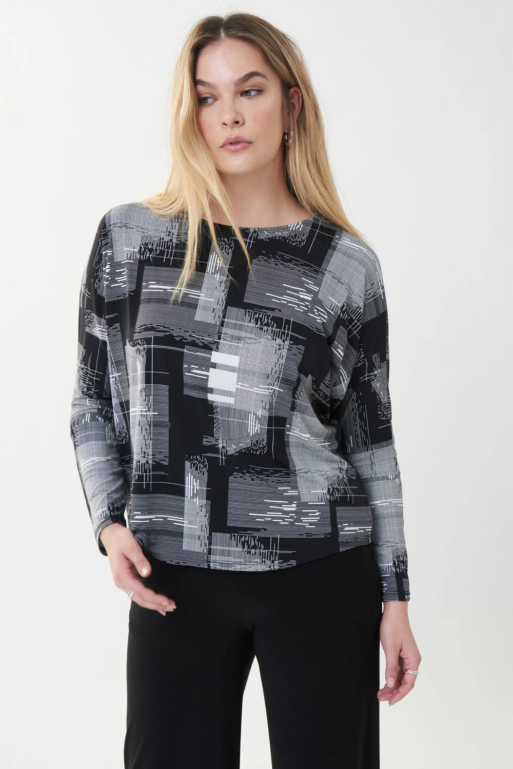 Joseph Ribkoff Black/White Check Print Top  Style 223206 - Image 2