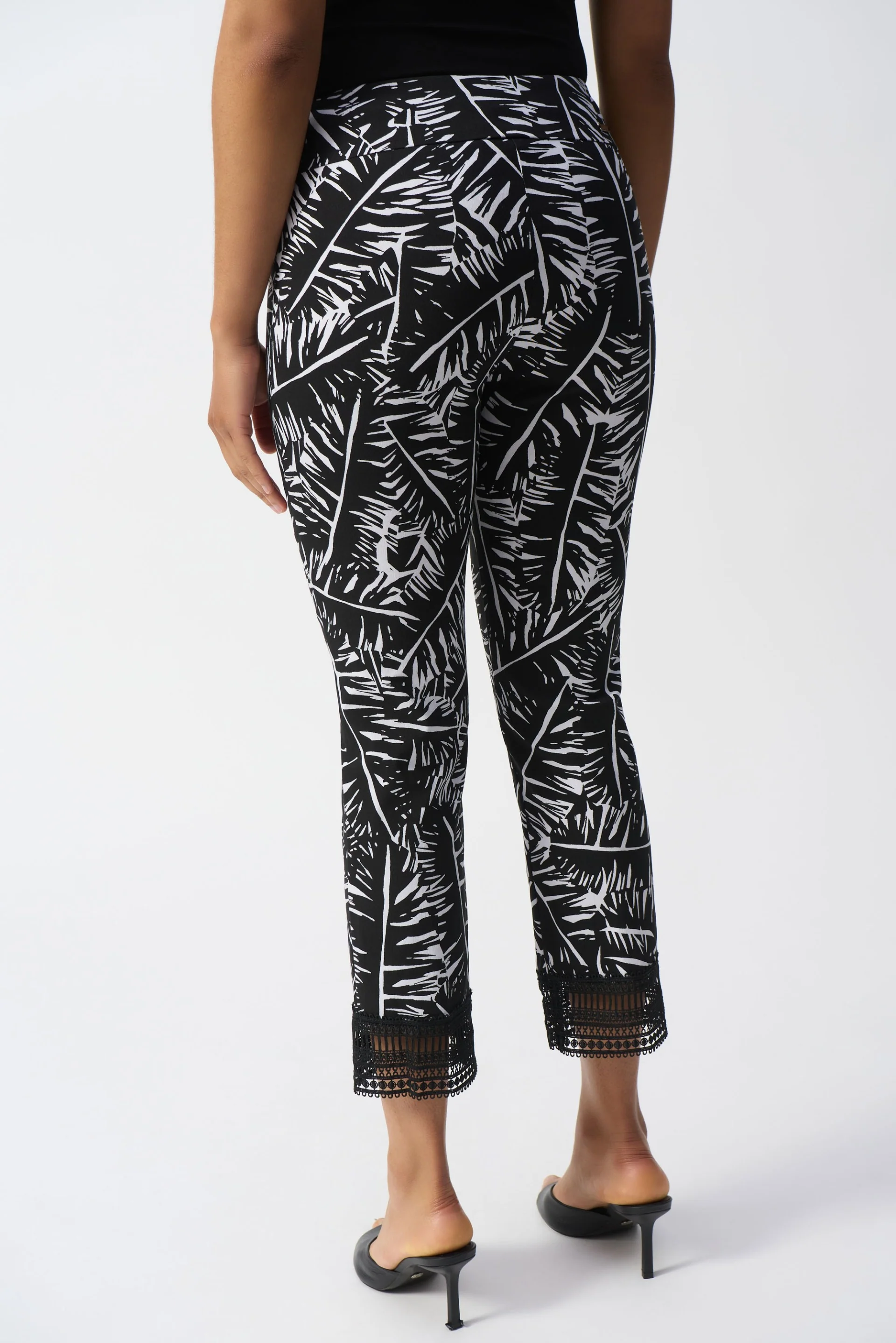 Joseph Ribkoff Black/White Tropical Print Pull-On Pants Style 251218 - Image 2