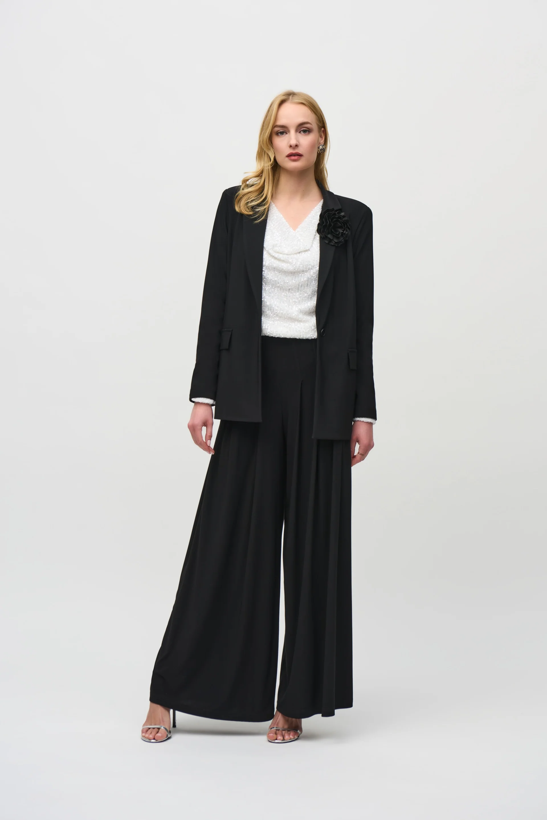 Joseph Ribkoff Black Wide-Leg Pull-On Pants Style 244151 - Image 4