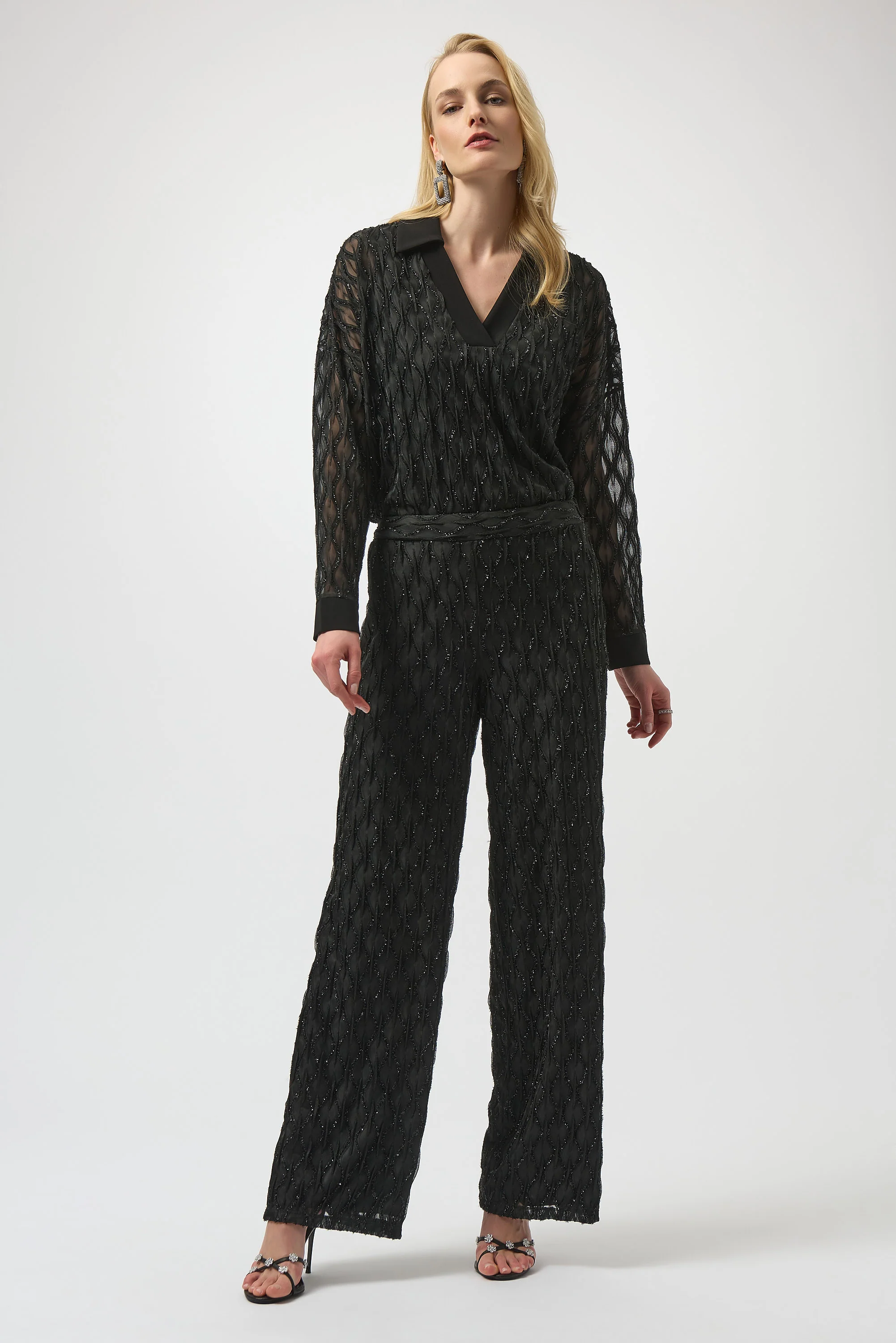 Joseph Ribkoff Black Wide-Leg Pull-On Pants Style 254118 - Image 3