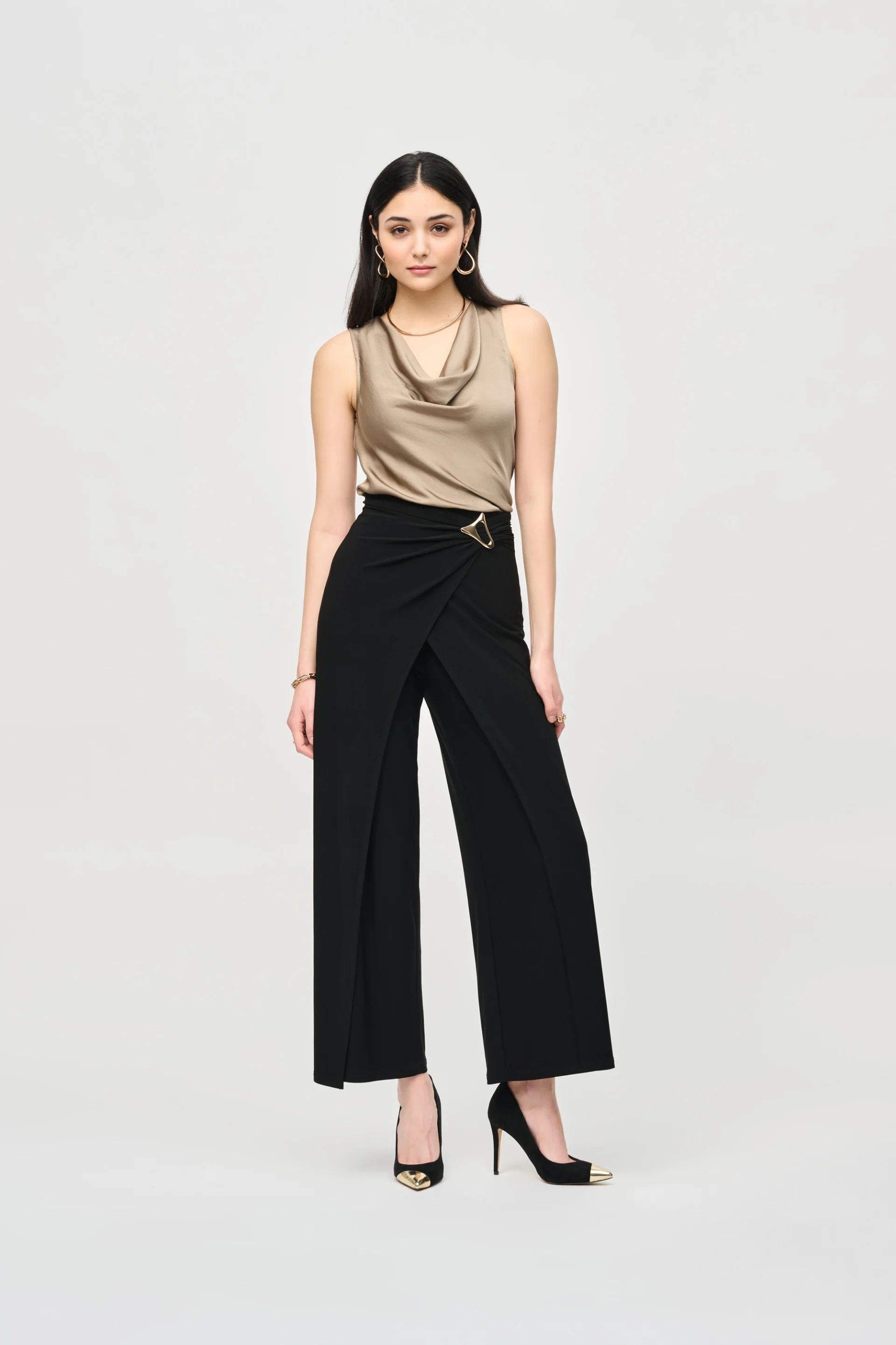 Joseph Ribkoff Black Wide-Leg Wrap Pants Style 243028 - Image 4