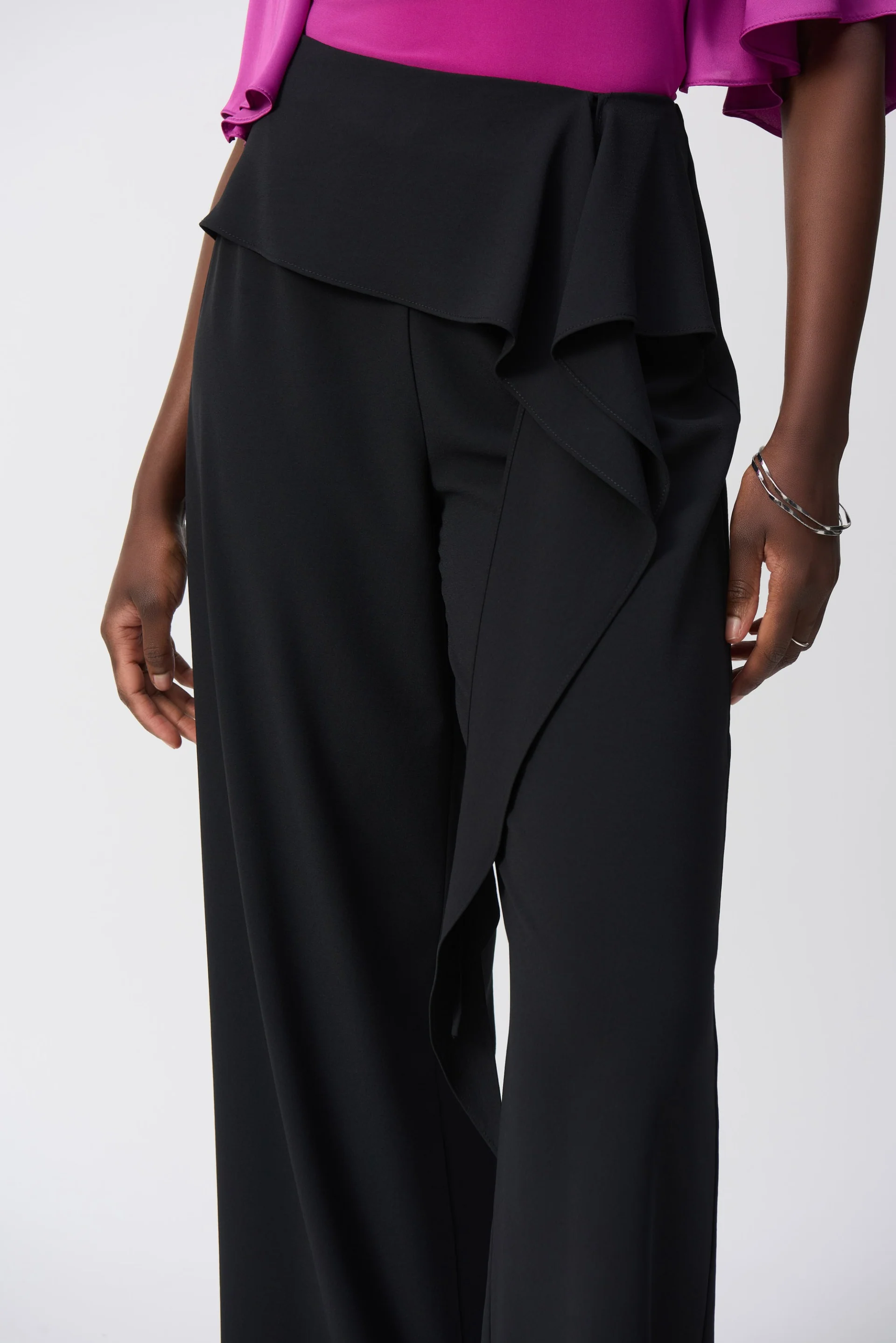 Joseph Ribkoff Black Woven Wide Leg Pants With Front Tie Style 251211 - Image 3