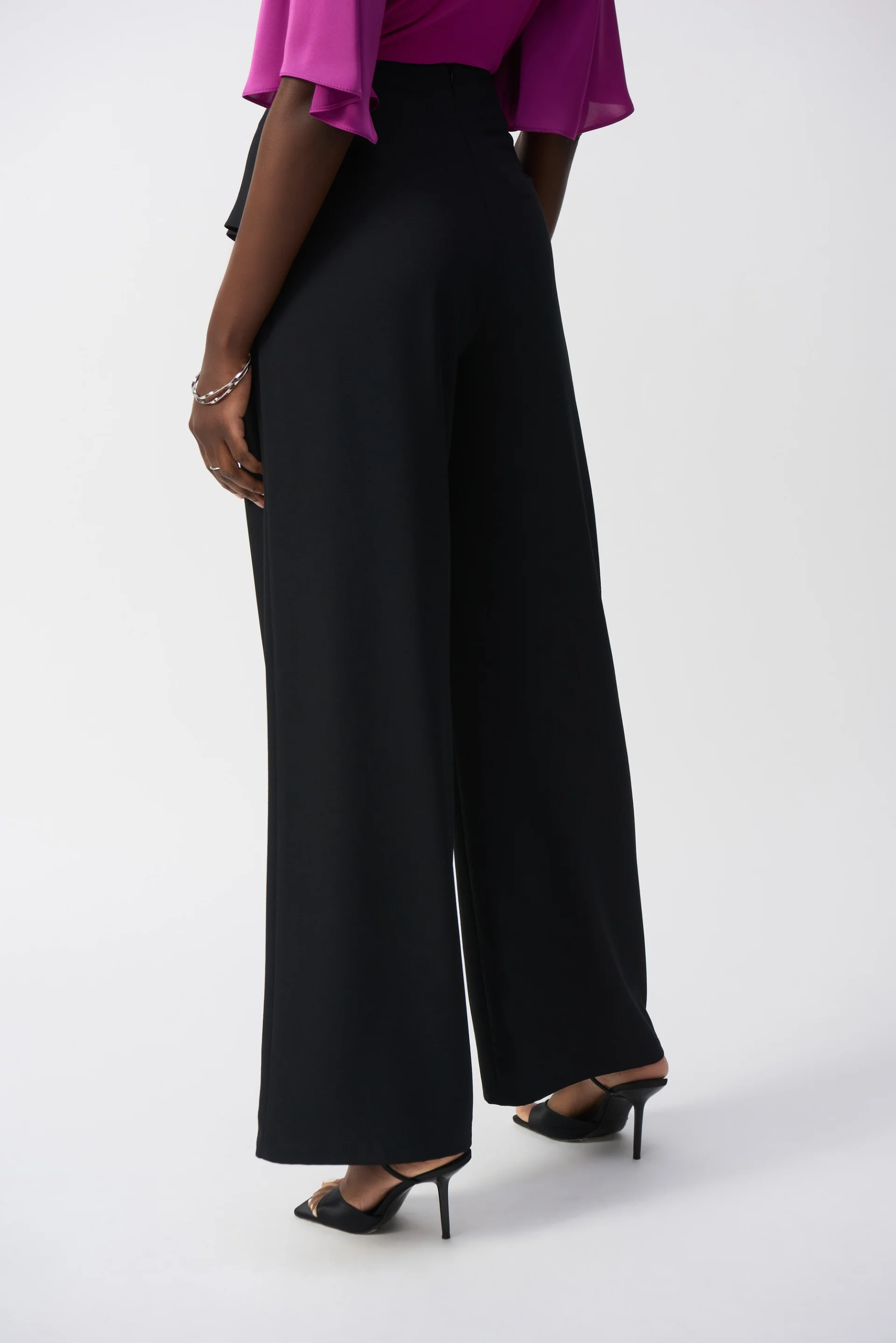 Joseph Ribkoff Black Woven Wide Leg Pants With Front Tie Style 251211 - Image 4