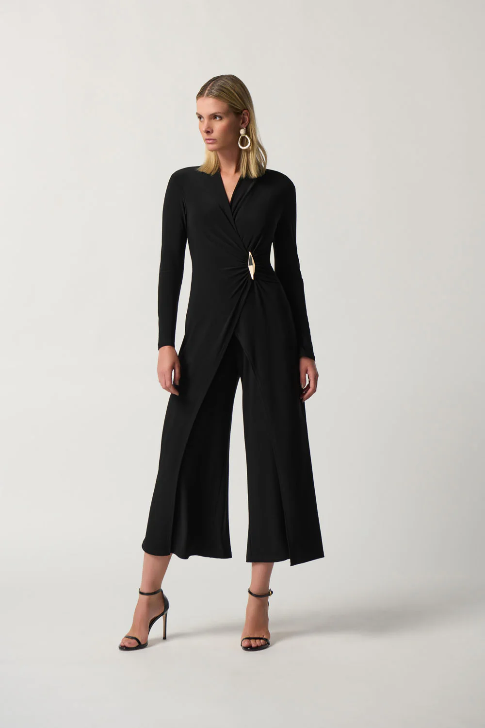 Joseph Ribkoff Black Wrap Culotte Jumpsuit Style 233097 - Image 3