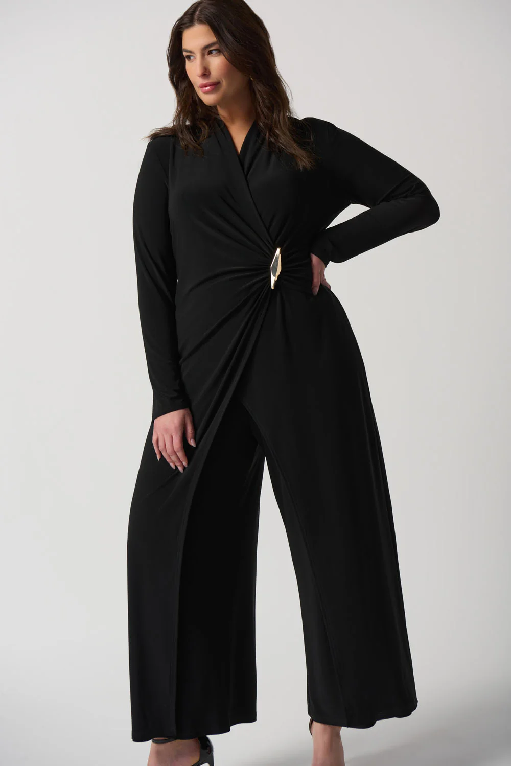 Joseph Ribkoff Black Wrap Culotte Jumpsuit Style 233097 - Image 5