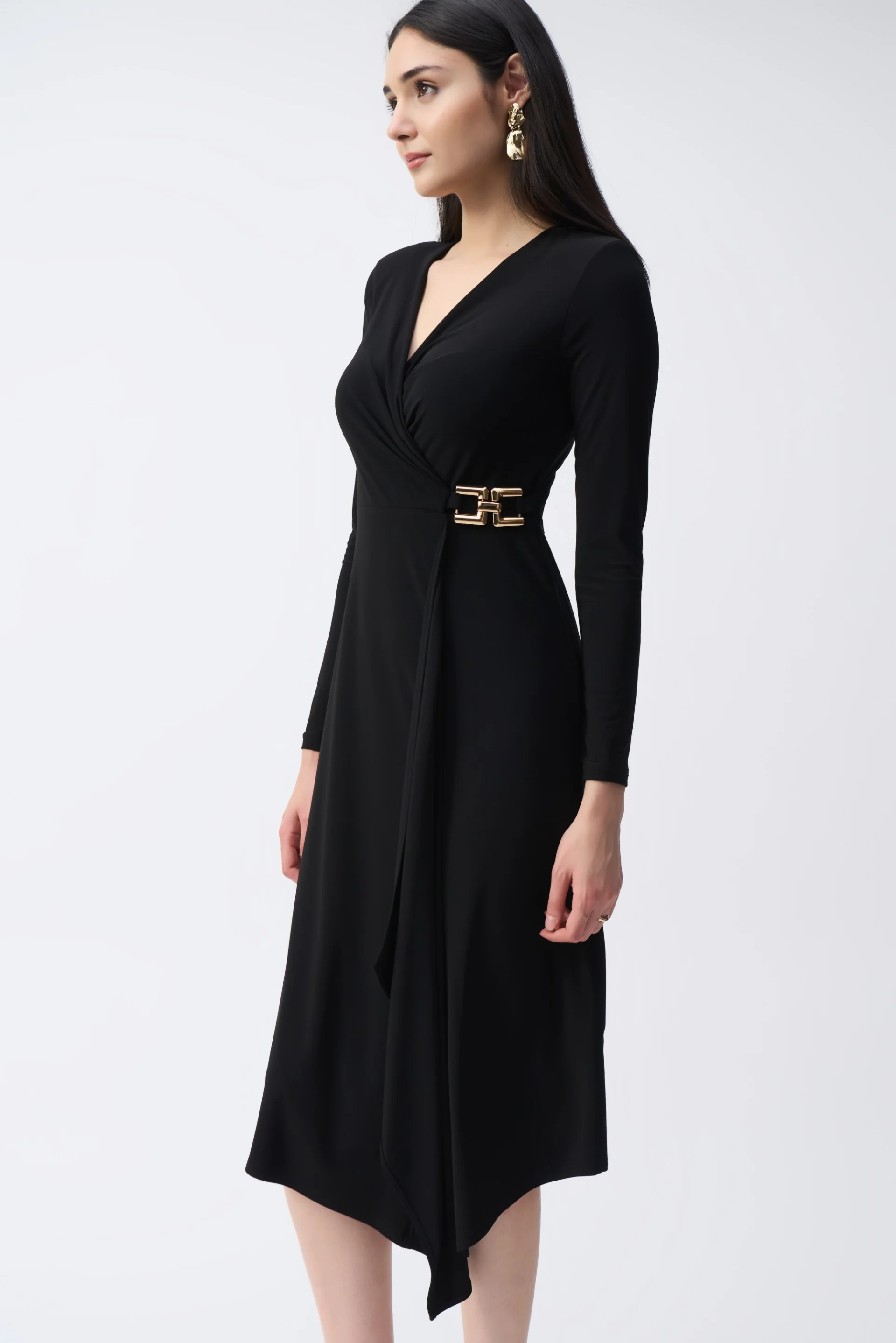 Joseph Ribkoff Black Wrap Dress Style 243282 - Image 2