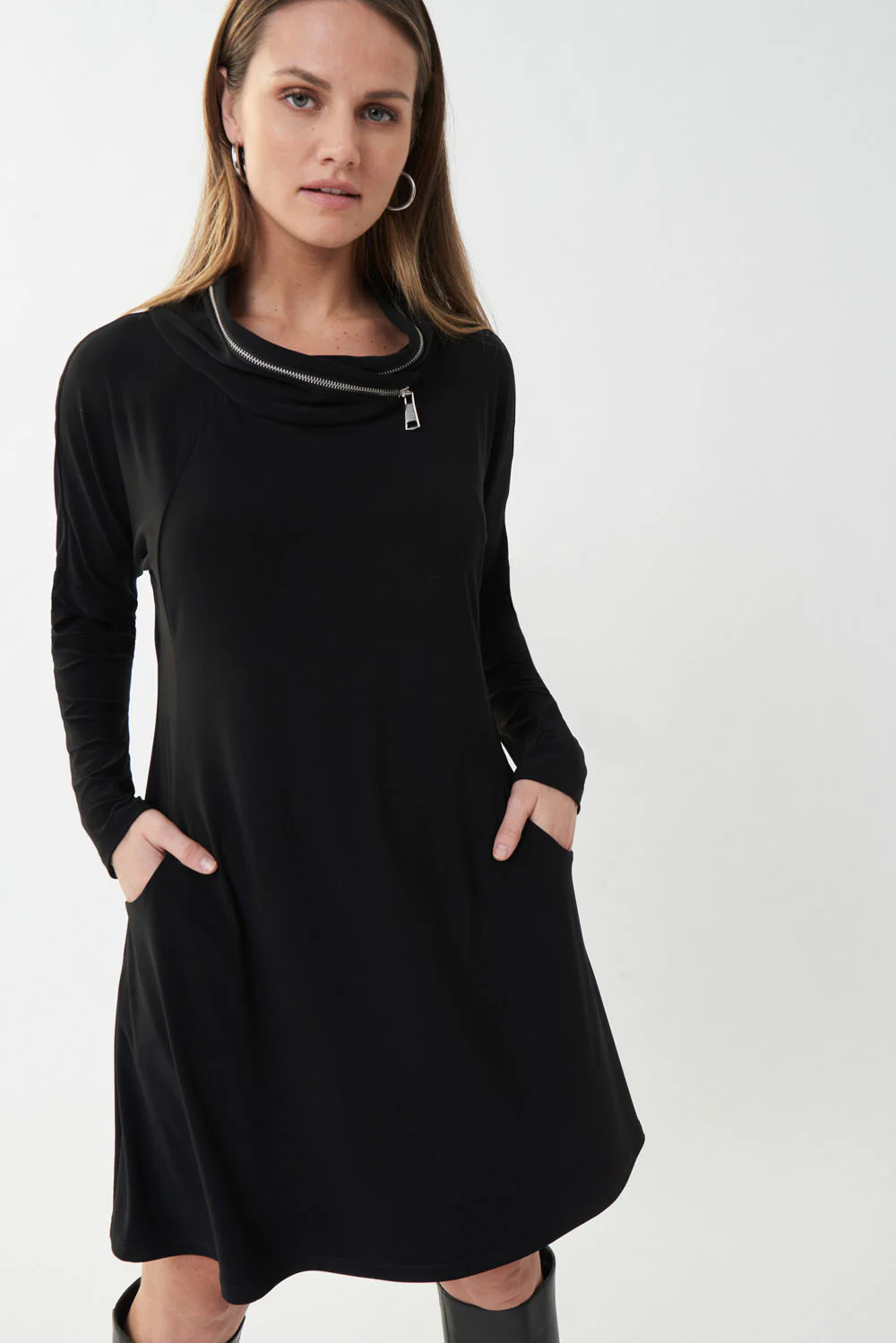 Joseph Ribkoff Black Zip Accent Dress Style 223135 - Image 2