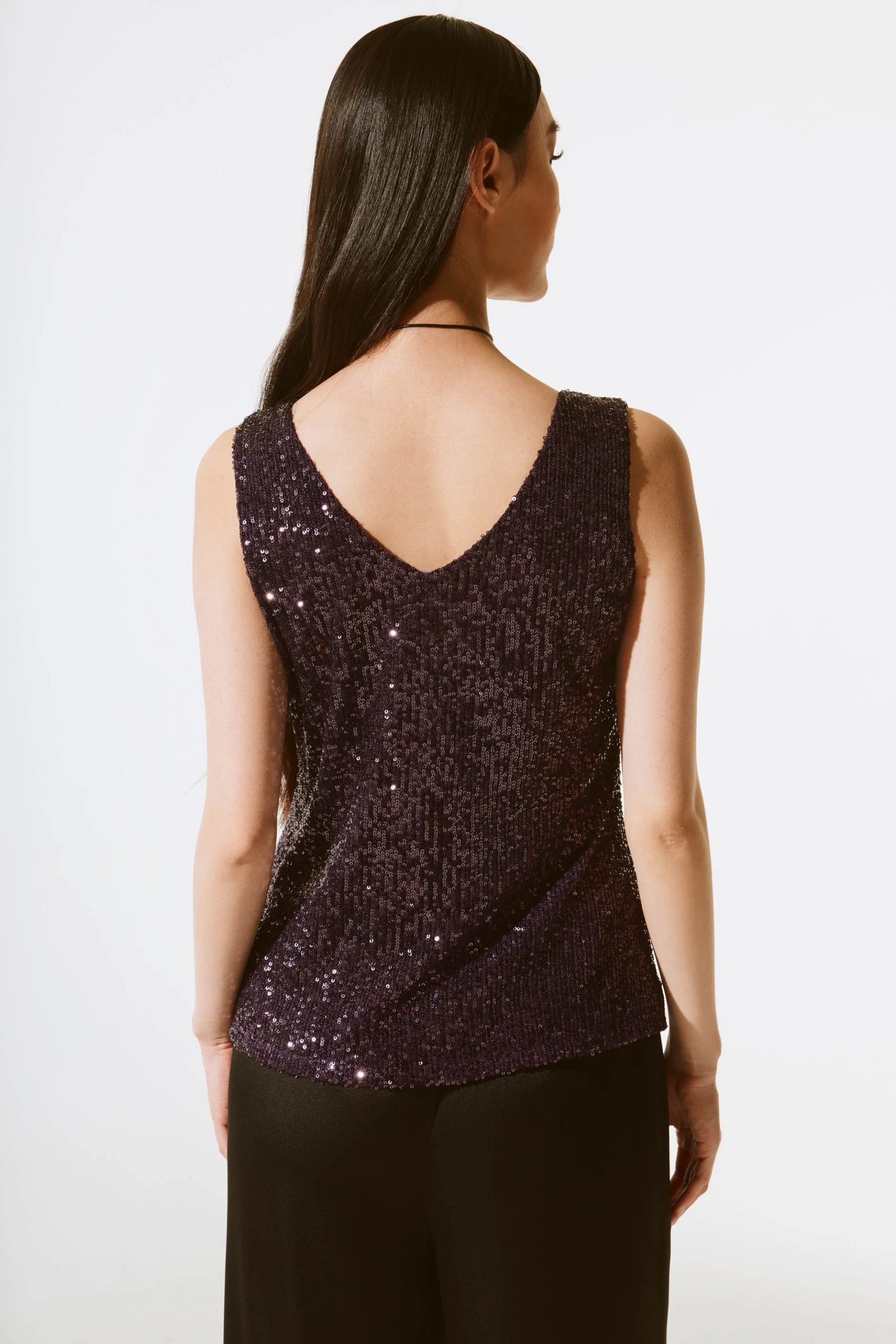 Joseph Ribkoff Blackcurrant Sequined Sleeveless Fitted Top Style 243789 - Image 2
